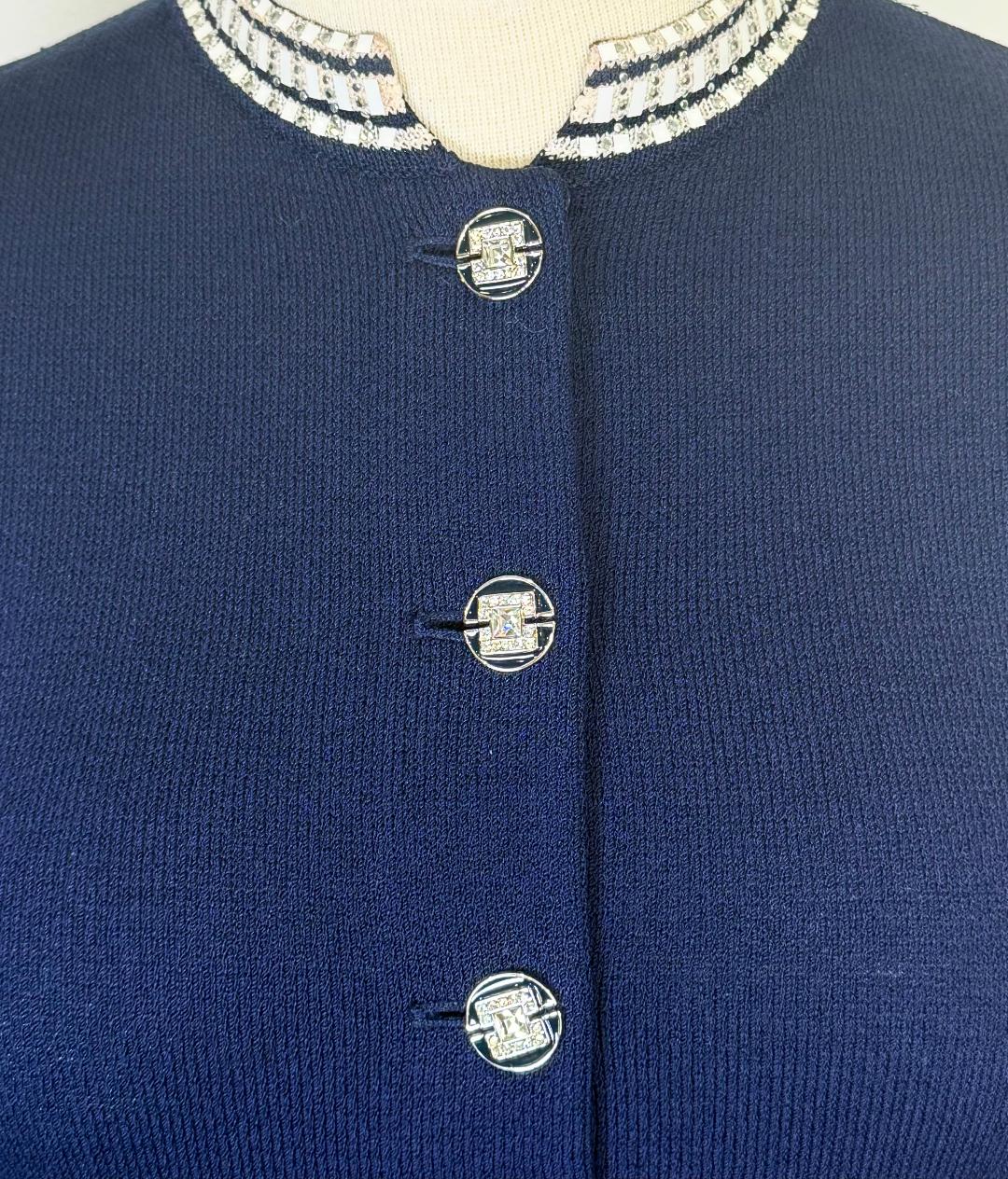 St. John Navy Evening Jacket with Crystal Trim & Buttons - Size 12
