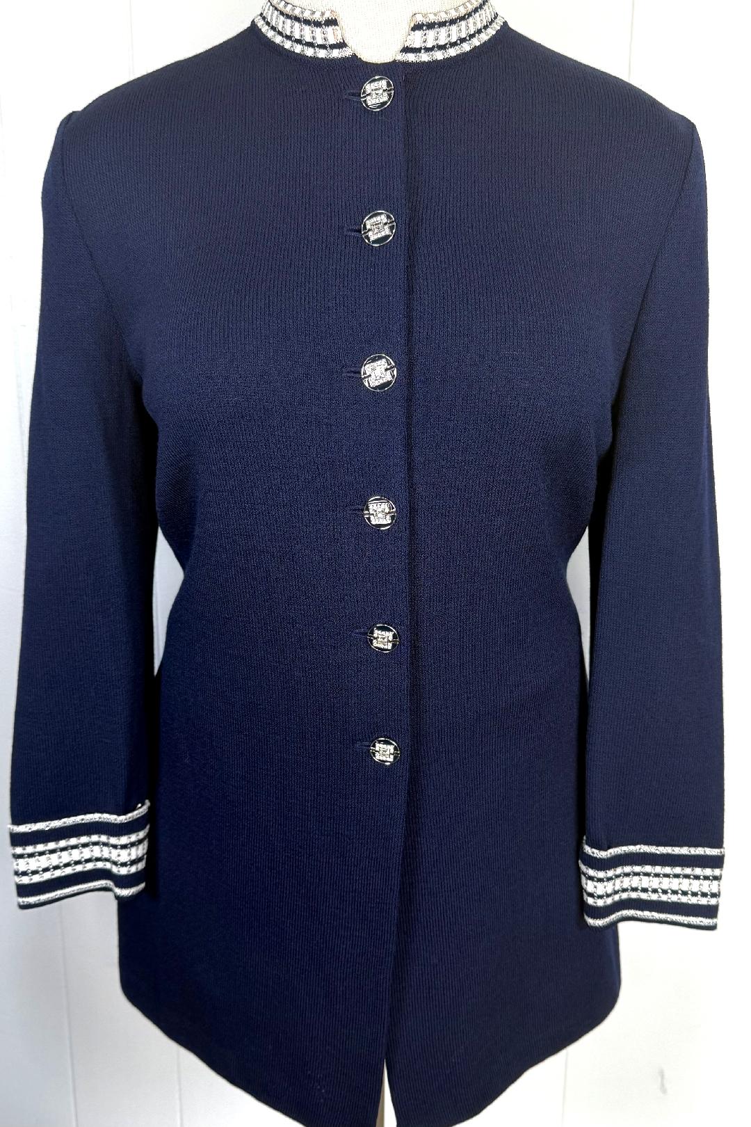 St. John Navy Evening Jacket with Crystal Trim & Buttons - Size 12