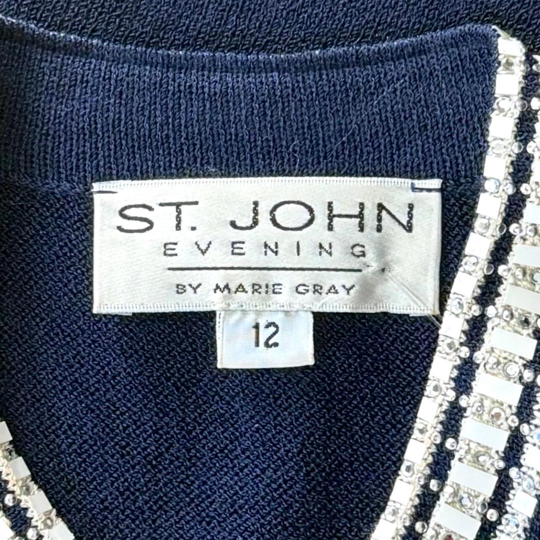 St. John Navy Evening Jacket with Crystal Trim & Buttons - Size 12
