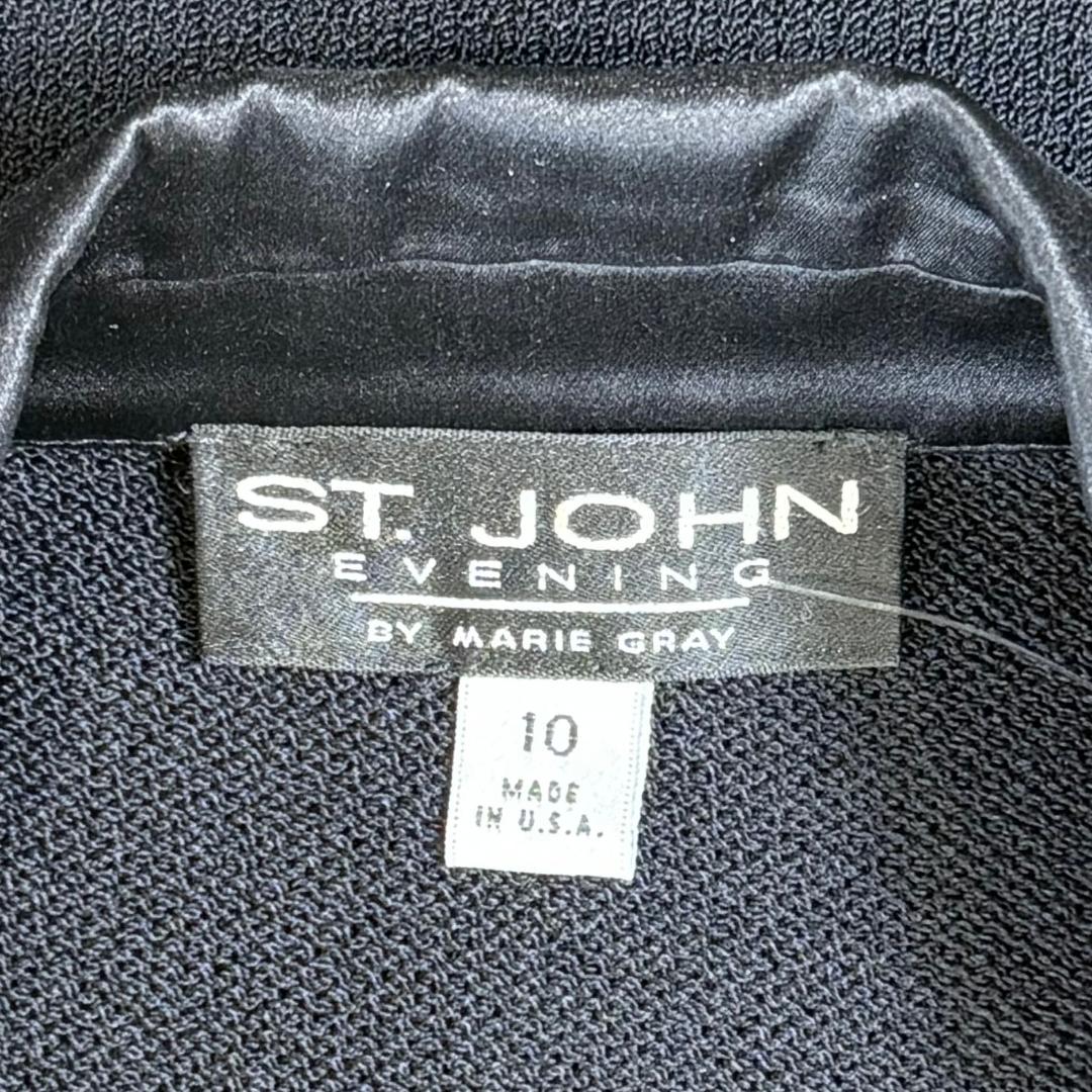 St. John Evening Black Santana Knit Jacket – Satin Collar & Gold Crystal Buttons - Size 10