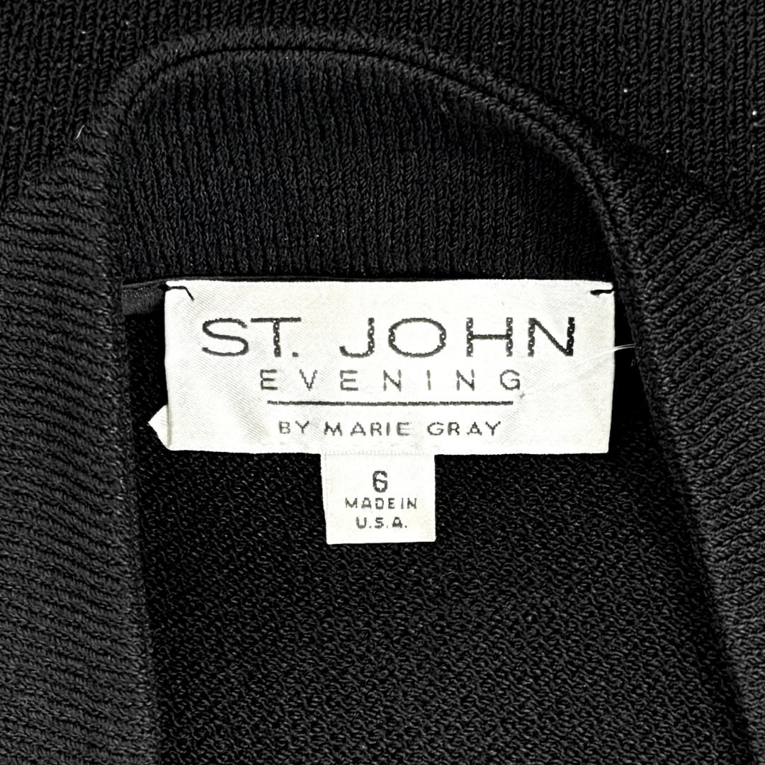 St. John Black Santana Knit Jacket – Crystal Buttons & Unique Front Opening – Size 6