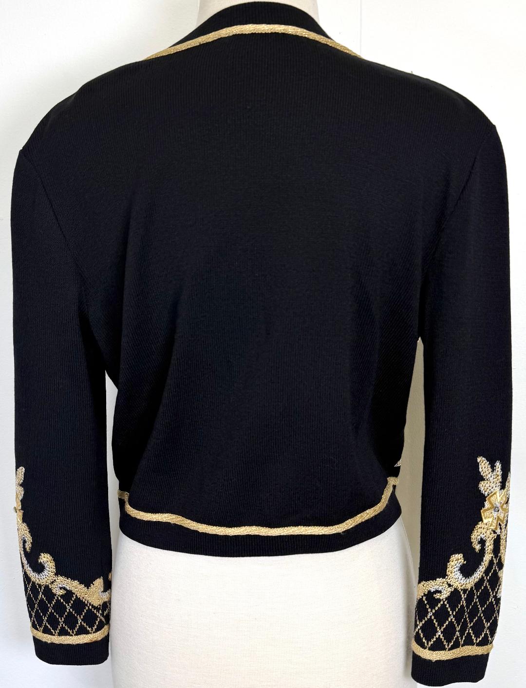 St. John Black Santana Knit Embellished Jacket – Gold & Silver Paillettes – Size 6