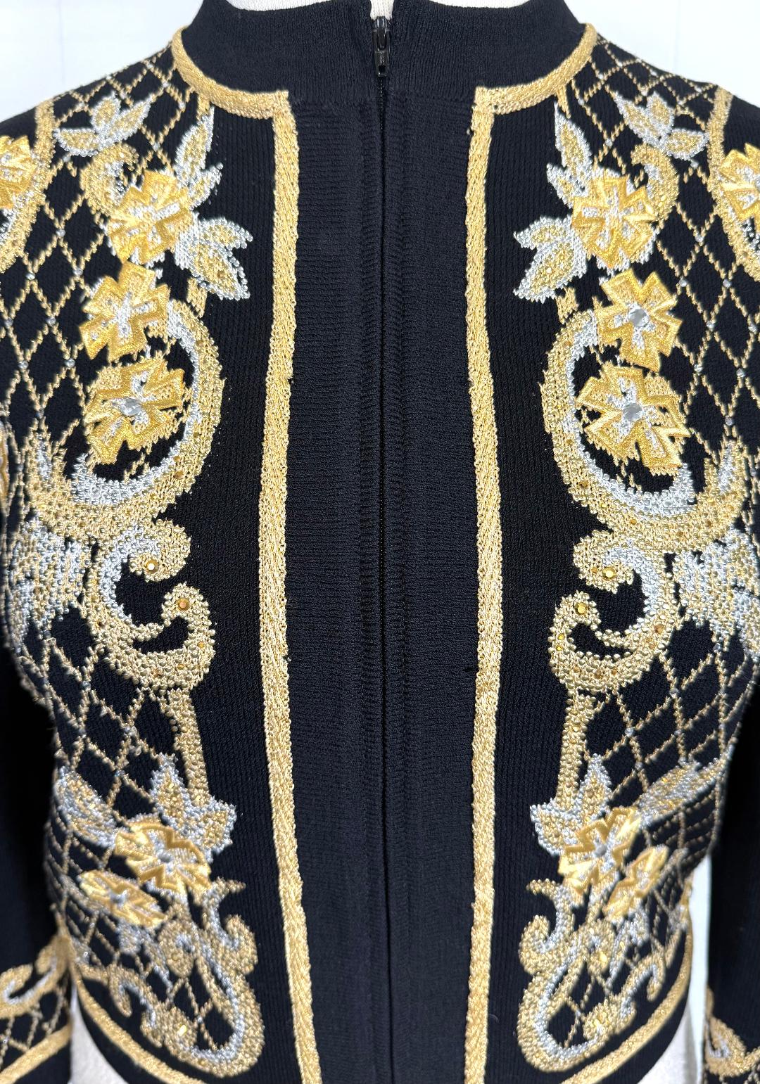 St. John Black Santana Knit Embellished Jacket – Gold & Silver Paillettes – Size 6