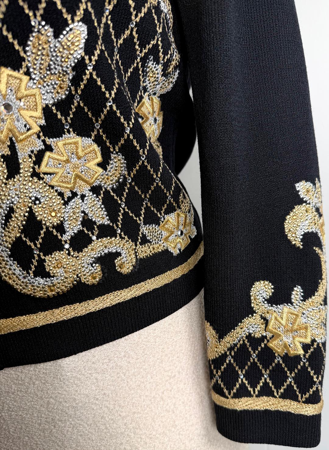 St. John Black Santana Knit Embellished Jacket – Gold & Silver Paillettes – Size 6