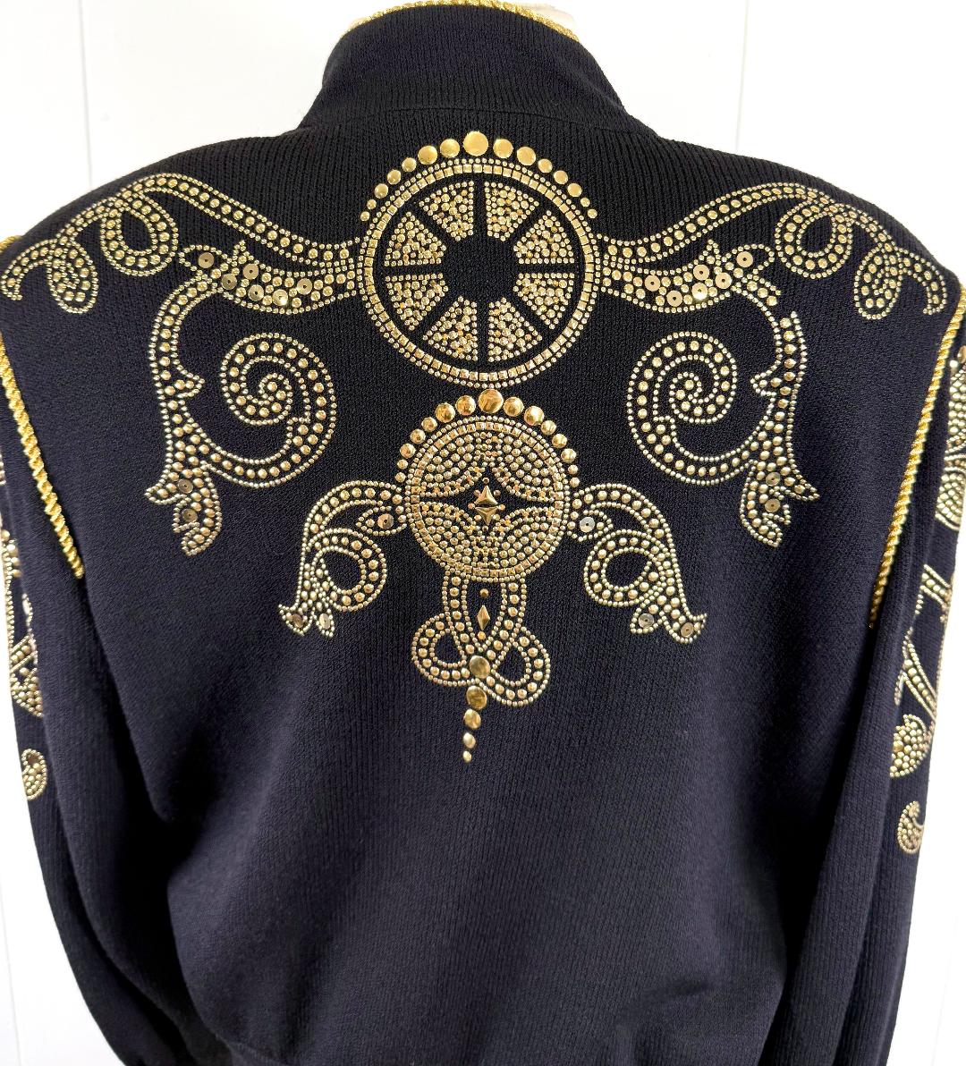 St. John Black Santana Knit Jacket with Gold Paillettes – Size 8