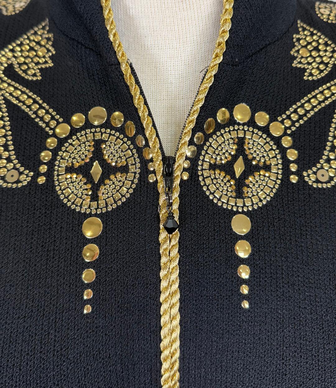 St. John Black Santana Knit Jacket with Gold Paillettes – Size 8