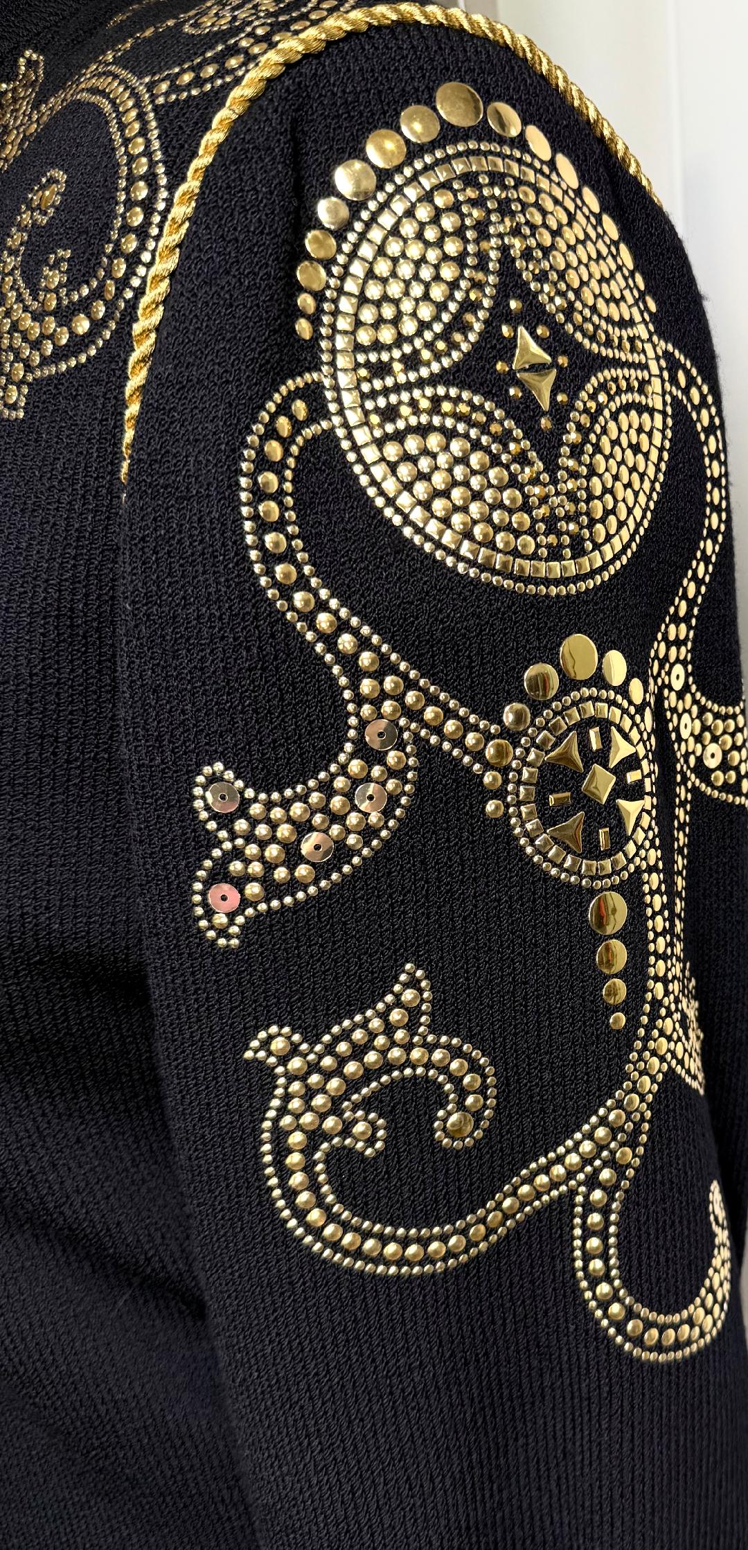 St. John Black Santana Knit Jacket with Gold Paillettes – Size 8