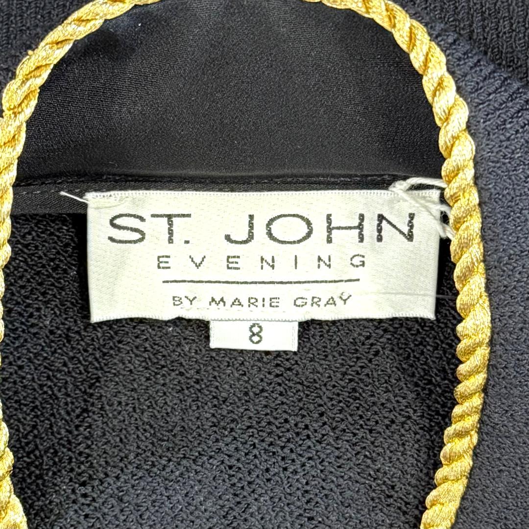 St. John Black Santana Knit Jacket with Gold Paillettes – Size 8