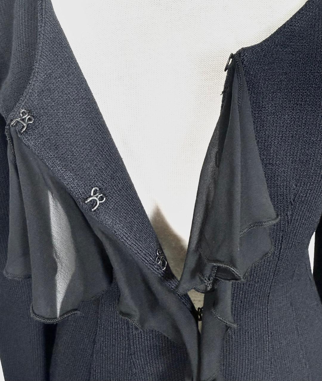 St. John Black Santana Knit Jacket with Silk Ruffle Trim – Size 6