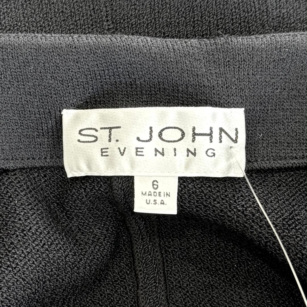 St. John Black Santana Knit Jacket with Silk Ruffle Trim – Size 6