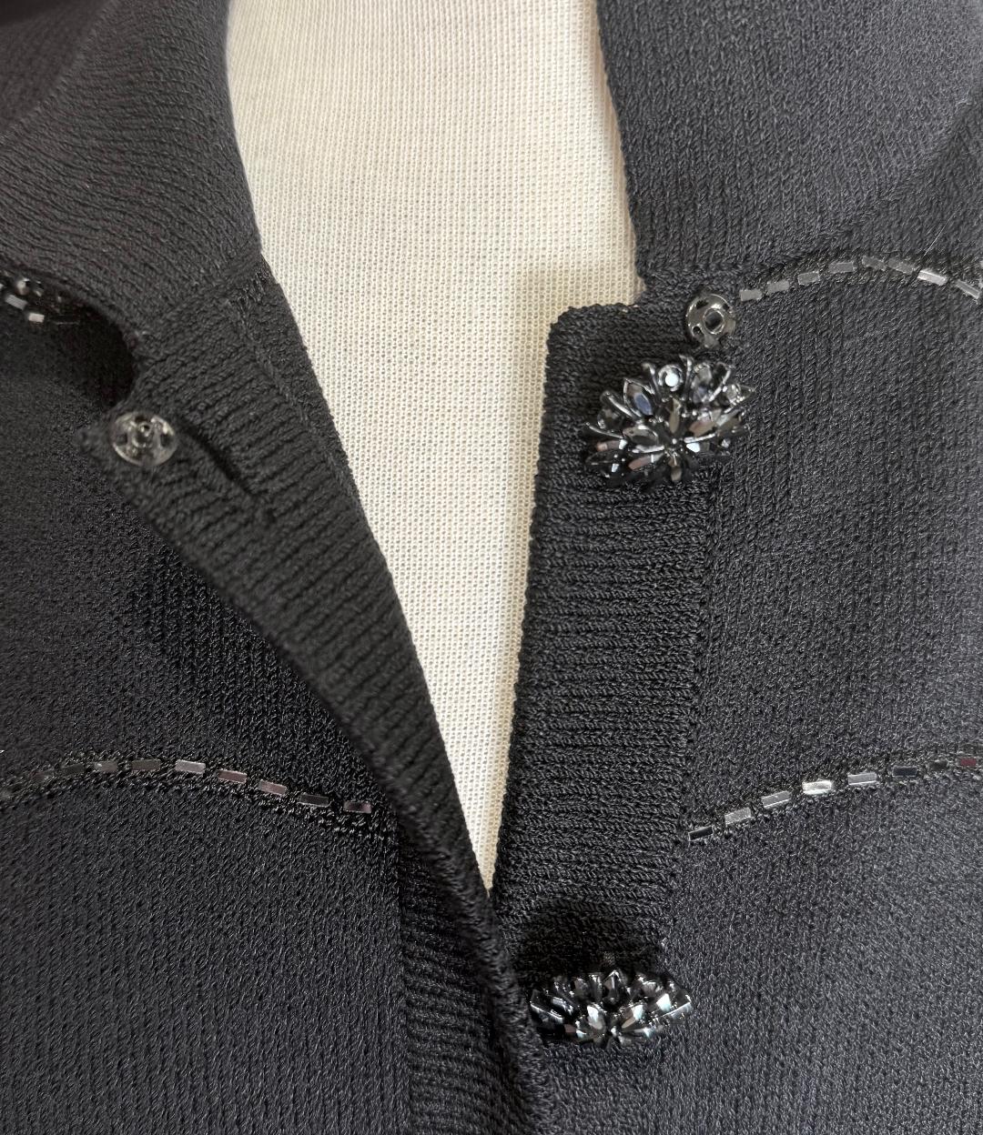 St. John Black Santana Knit Jacket – Shiny Paillettes – Crystal Buttons – Size 6