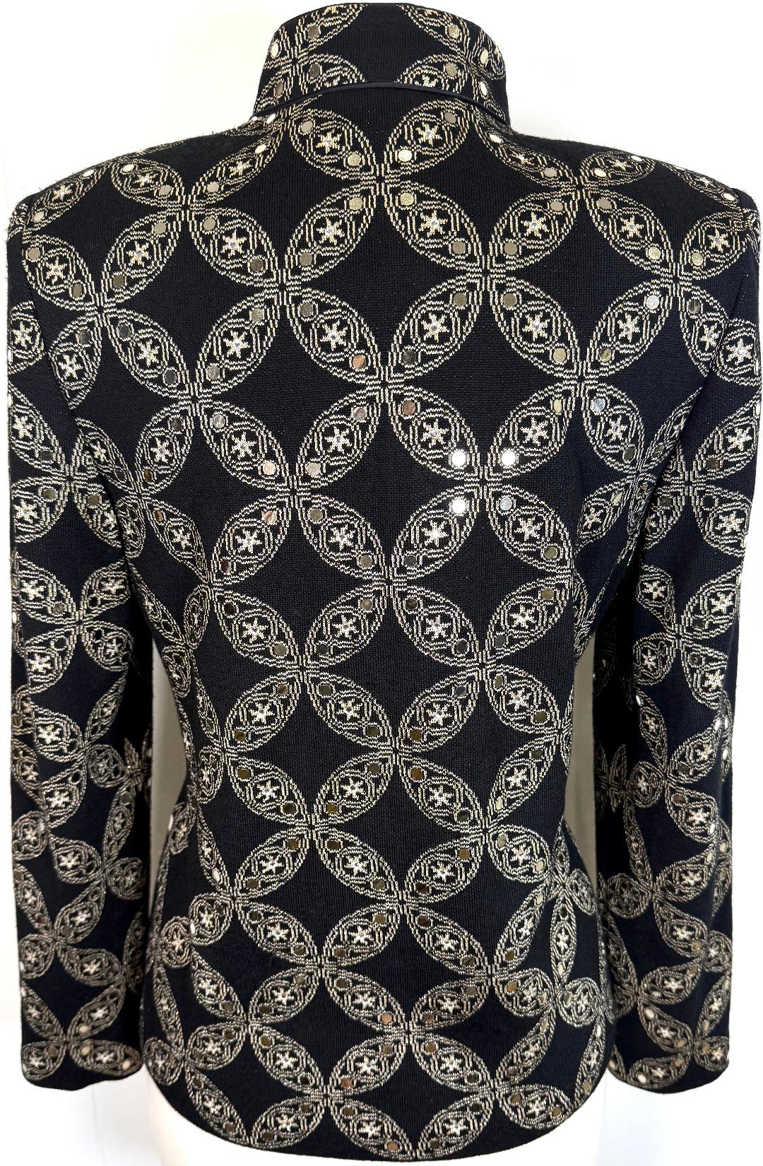 St. John Black & Gold Wool-Blend Evening Jacket – Zip Front – Size 6