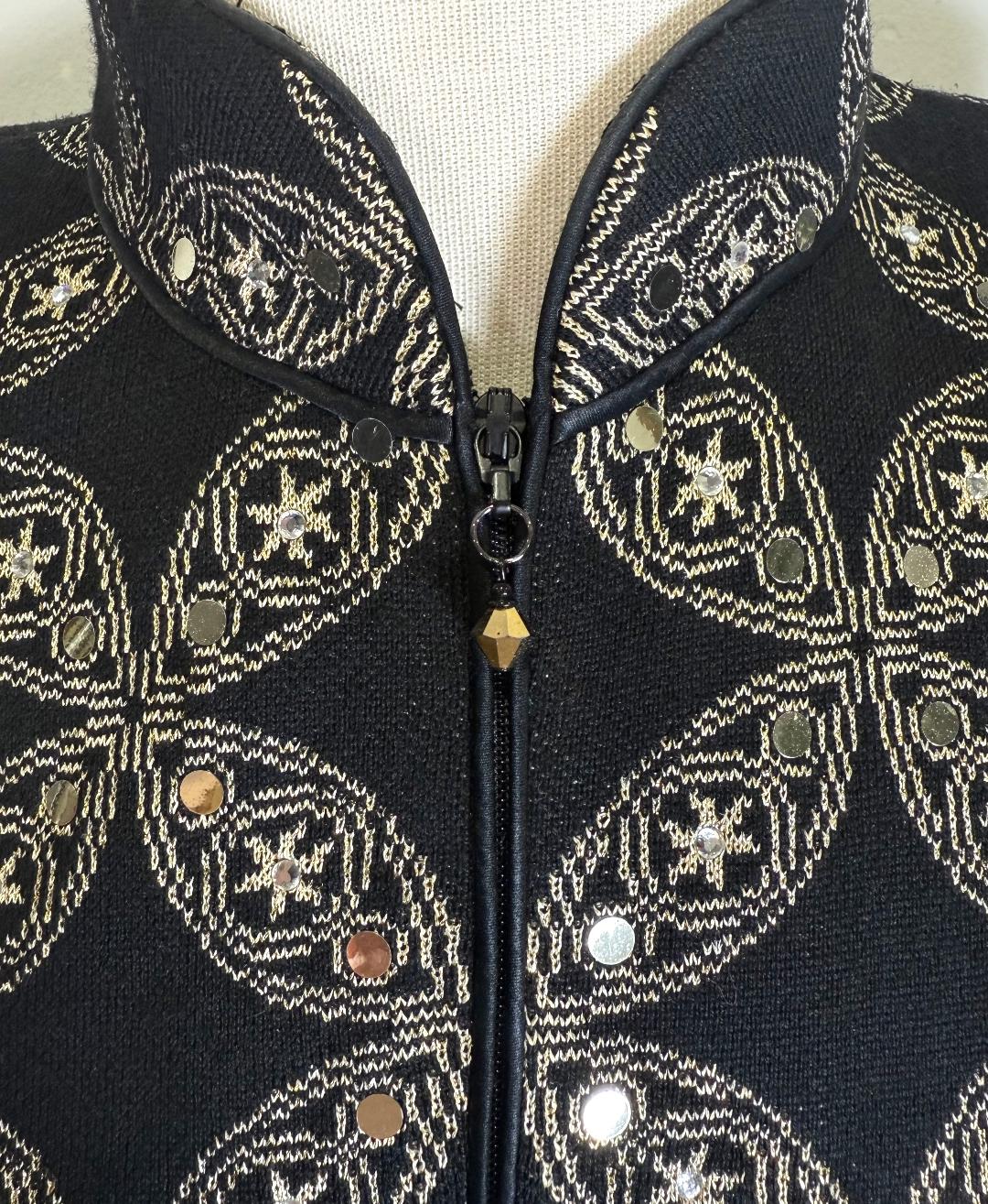 St. John Black & Gold Wool-Blend Evening Jacket – Zip Front – Size 6