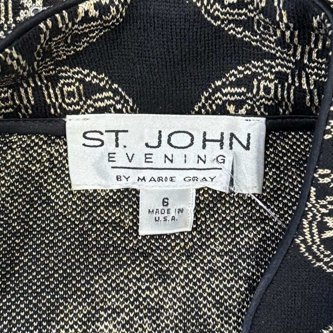 St. John Black & Gold Wool-Blend Evening Jacket – Zip Front – Size 6