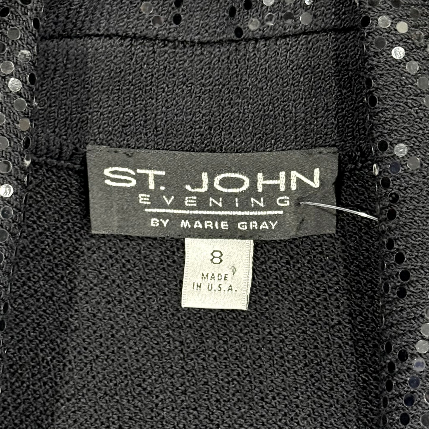St. John Black Santana Knit Evening Jacket – Circle Paillettes – Crystal Zipper – Size 8