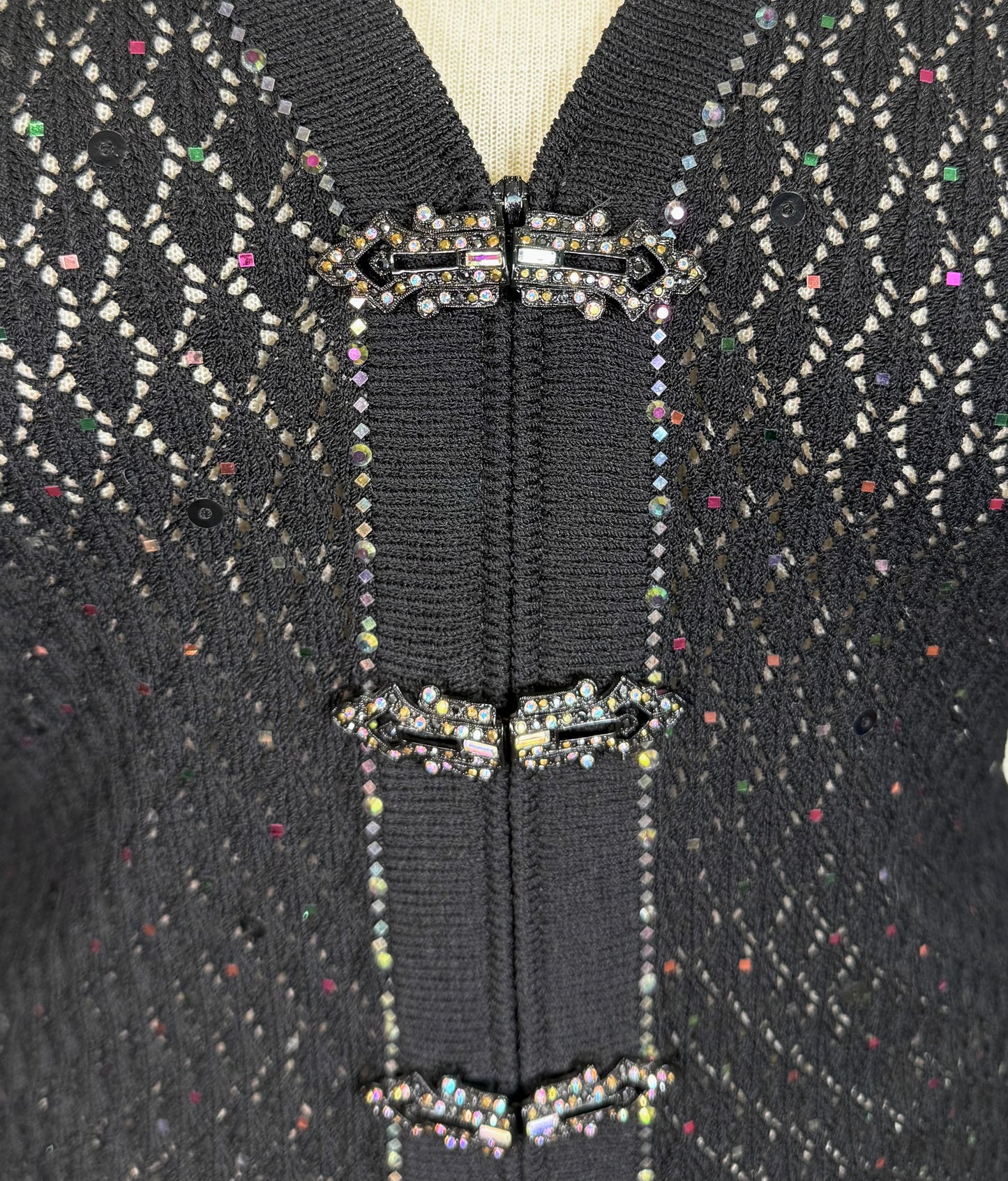 St. John Black Santana Knit Evening Jacket – Multi-Color Paillettes – Size 8