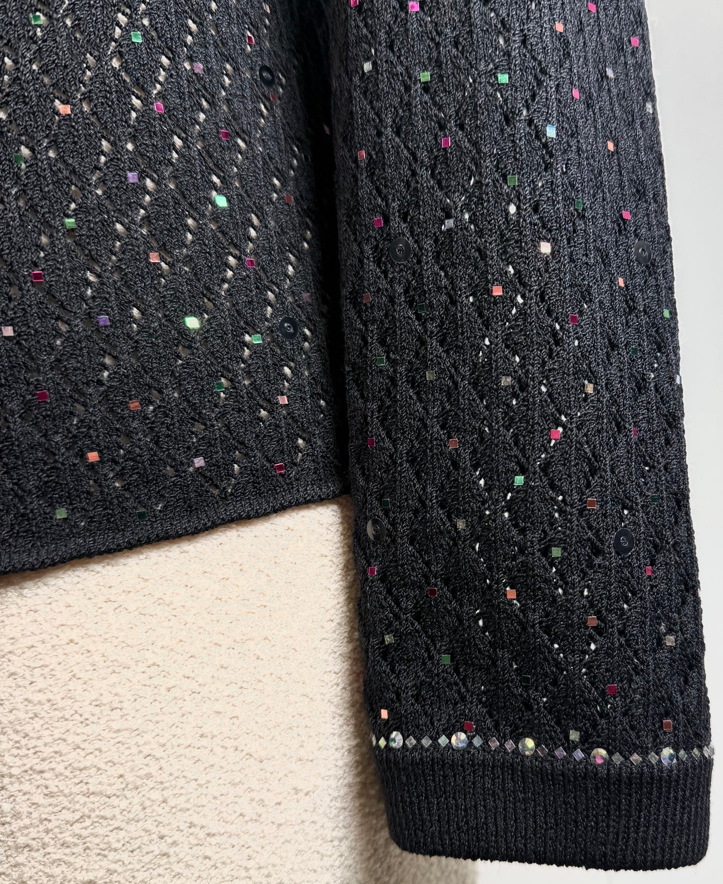 St. John Black Santana Knit Evening Jacket – Multi-Color Paillettes – Size 8