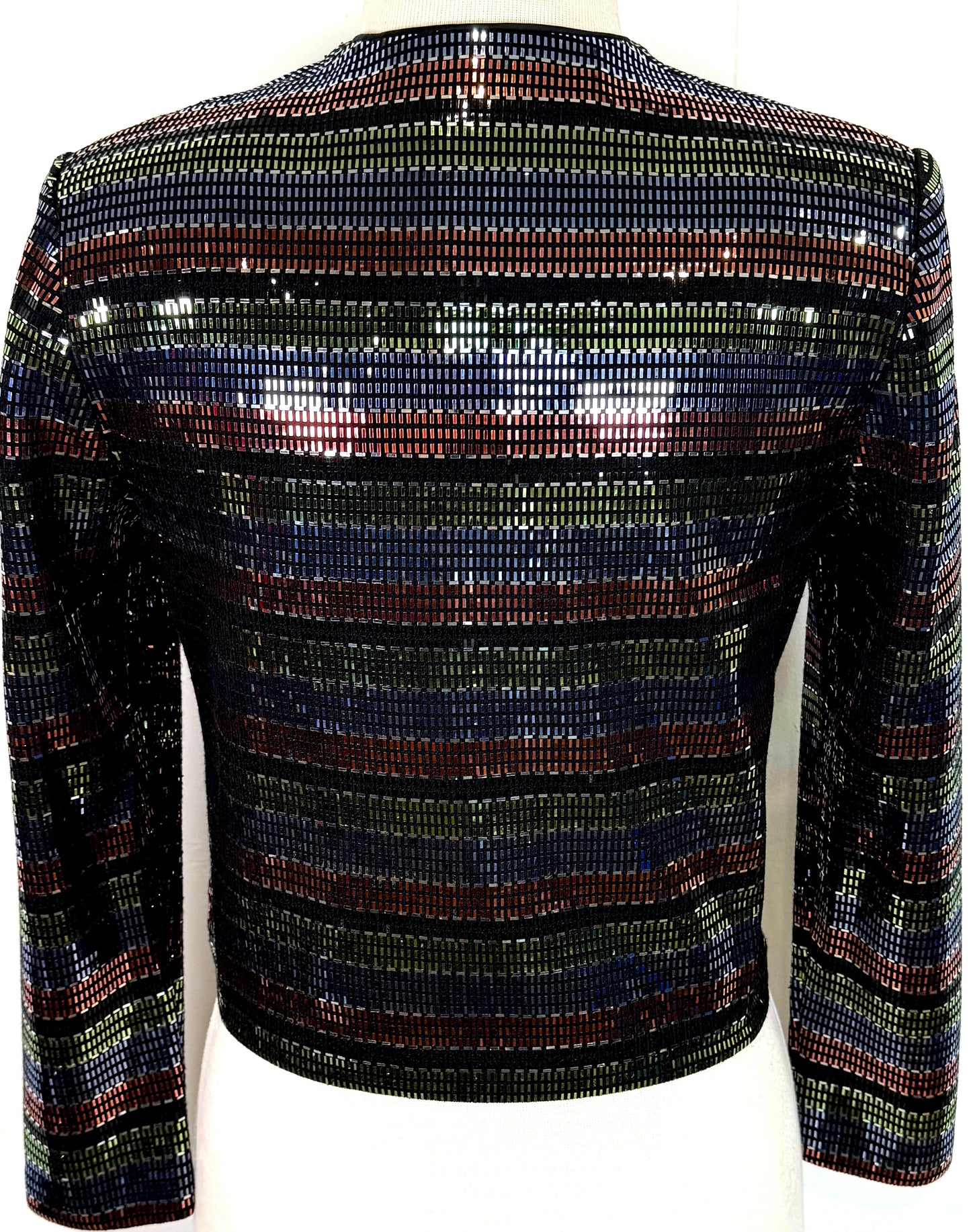 St. John Black Santana Knit Evening Jacket – Multi-Color Paillettes – Size 2