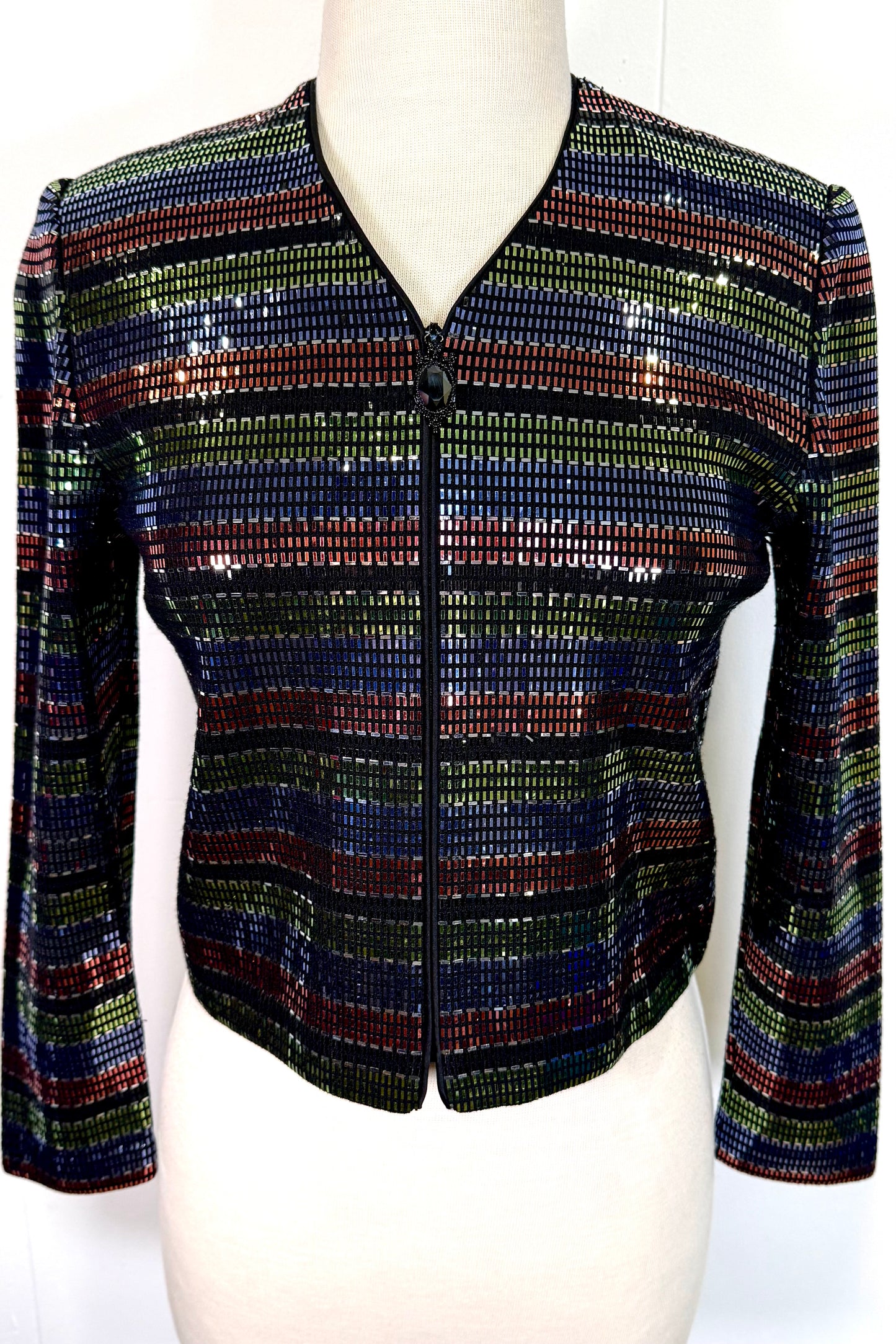 St. John Black Santana Knit Evening Jacket – Multi-Color Paillettes – Size 2
