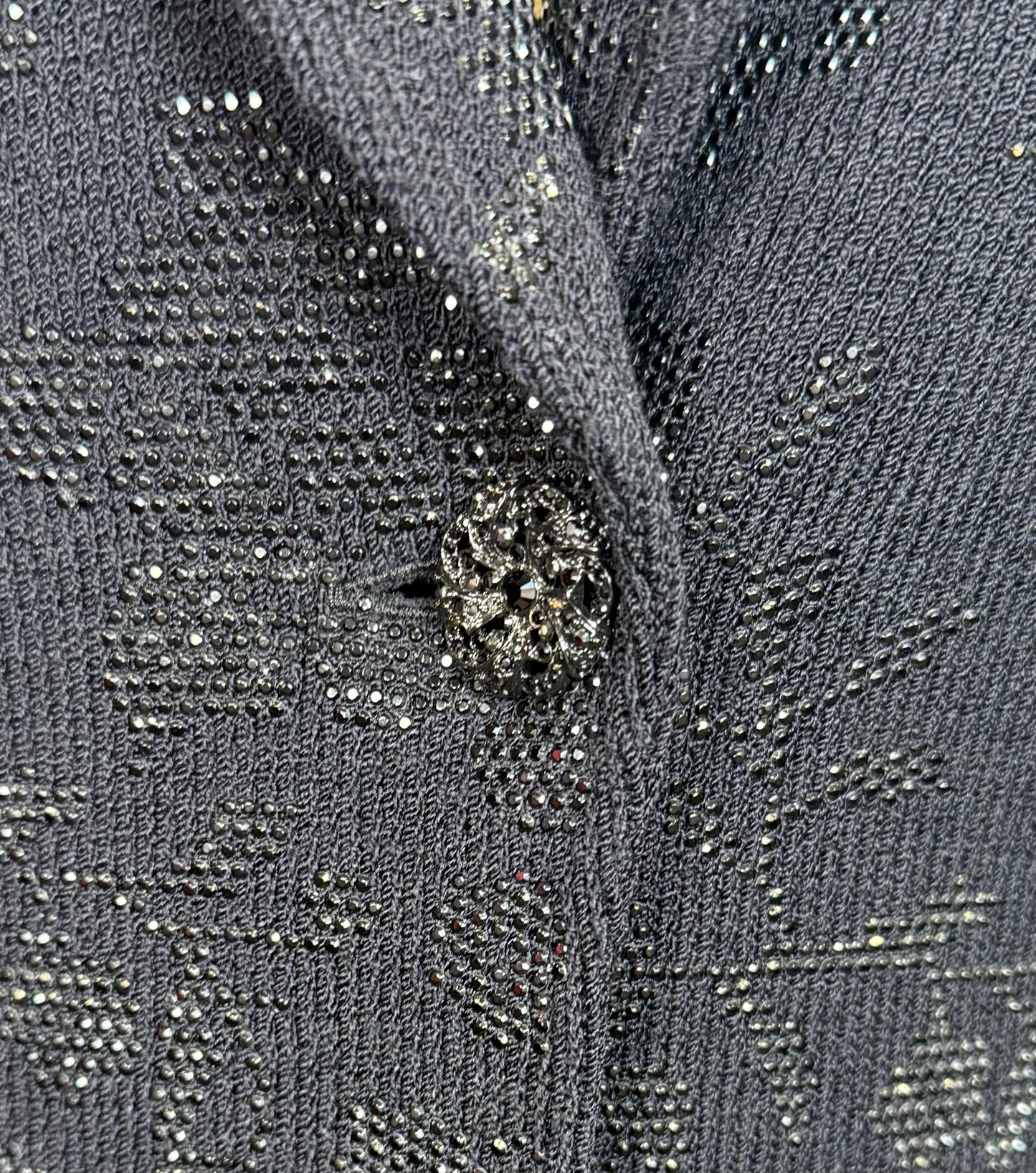 St. John Black Santana Knit Evening Jacket – Black Paillettes Design – Size 14