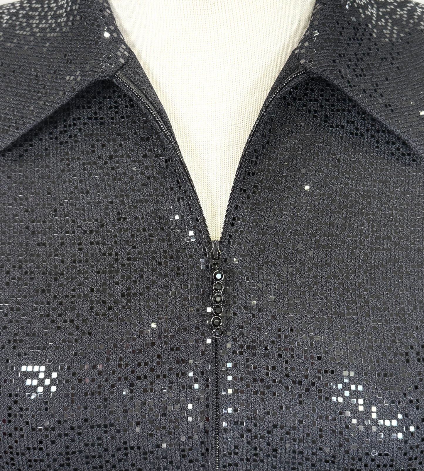 St. John Black Santana Knit Evening Jacket – Black Paillettes – Size 6