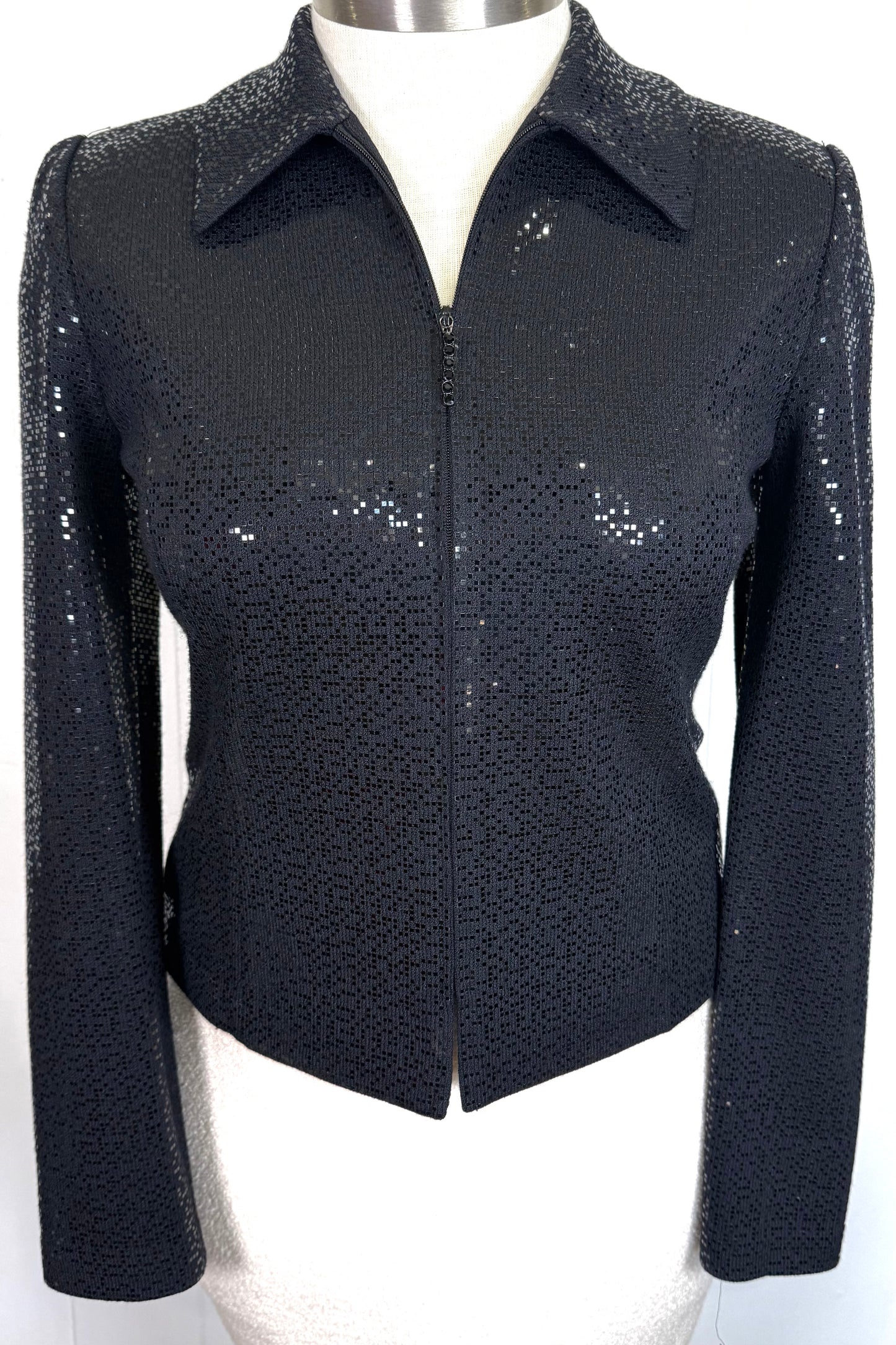 St. John Black Santana Knit Evening Jacket – Black Paillettes – Size 6