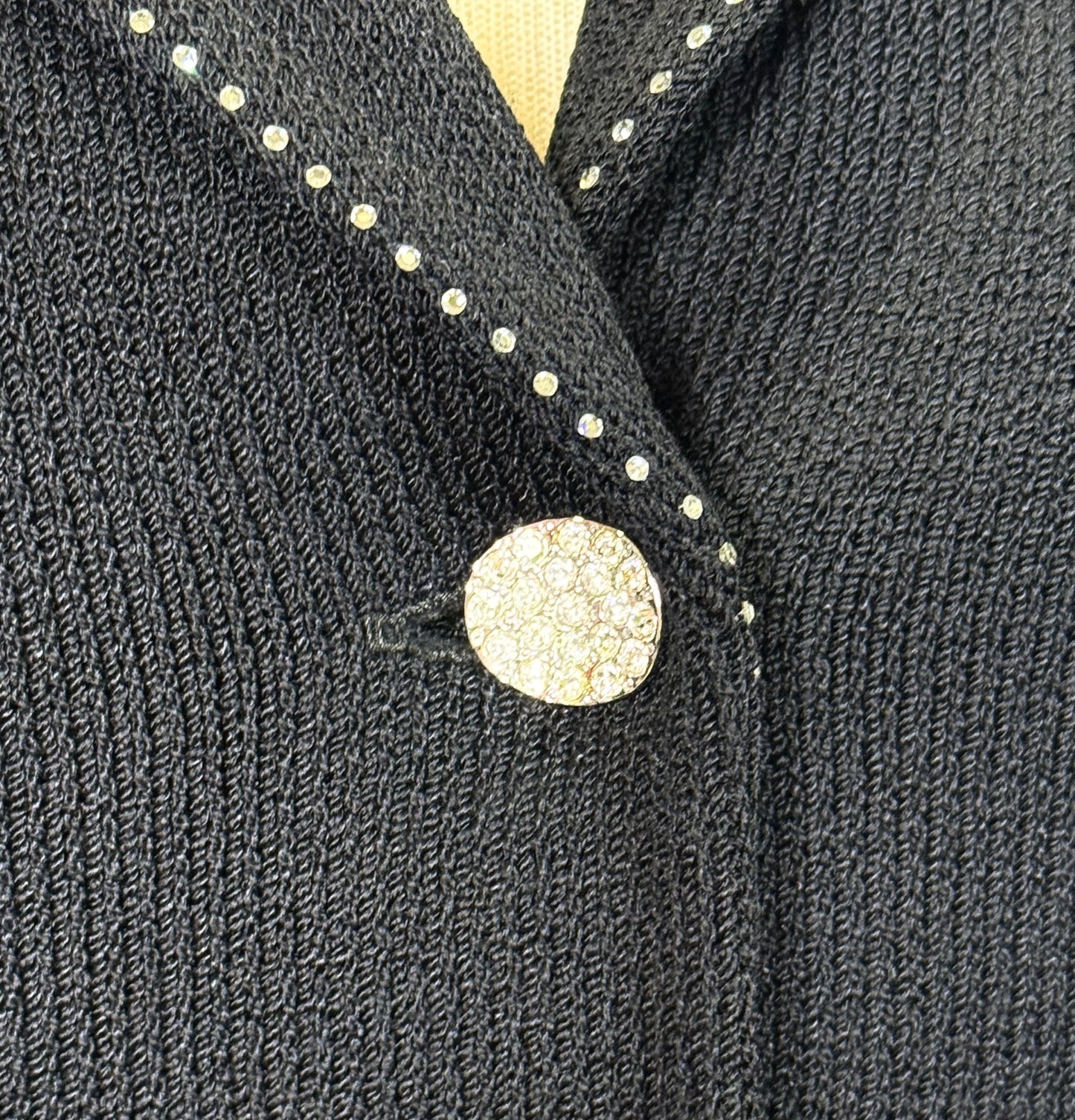 St. John Black Santana Knit Evening Jacket – Crystal Paillette Lapel – Size 6