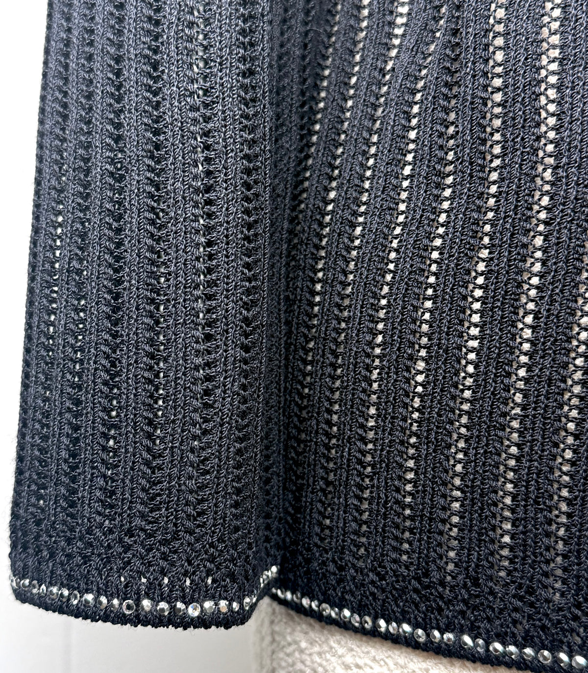St. John Black Santana Knit Jacket – Crystal Paillettes & Open Stitching – Size 10