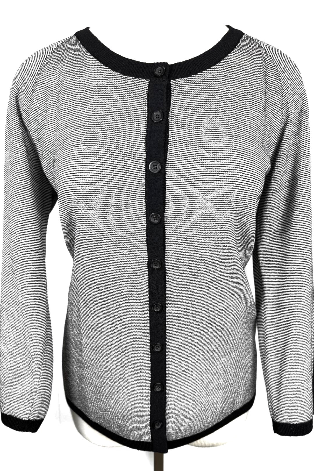 St. John Black & White Knit Button-Front Jacket - Logo Buttons & Sporty Trim - Size XL/14/16