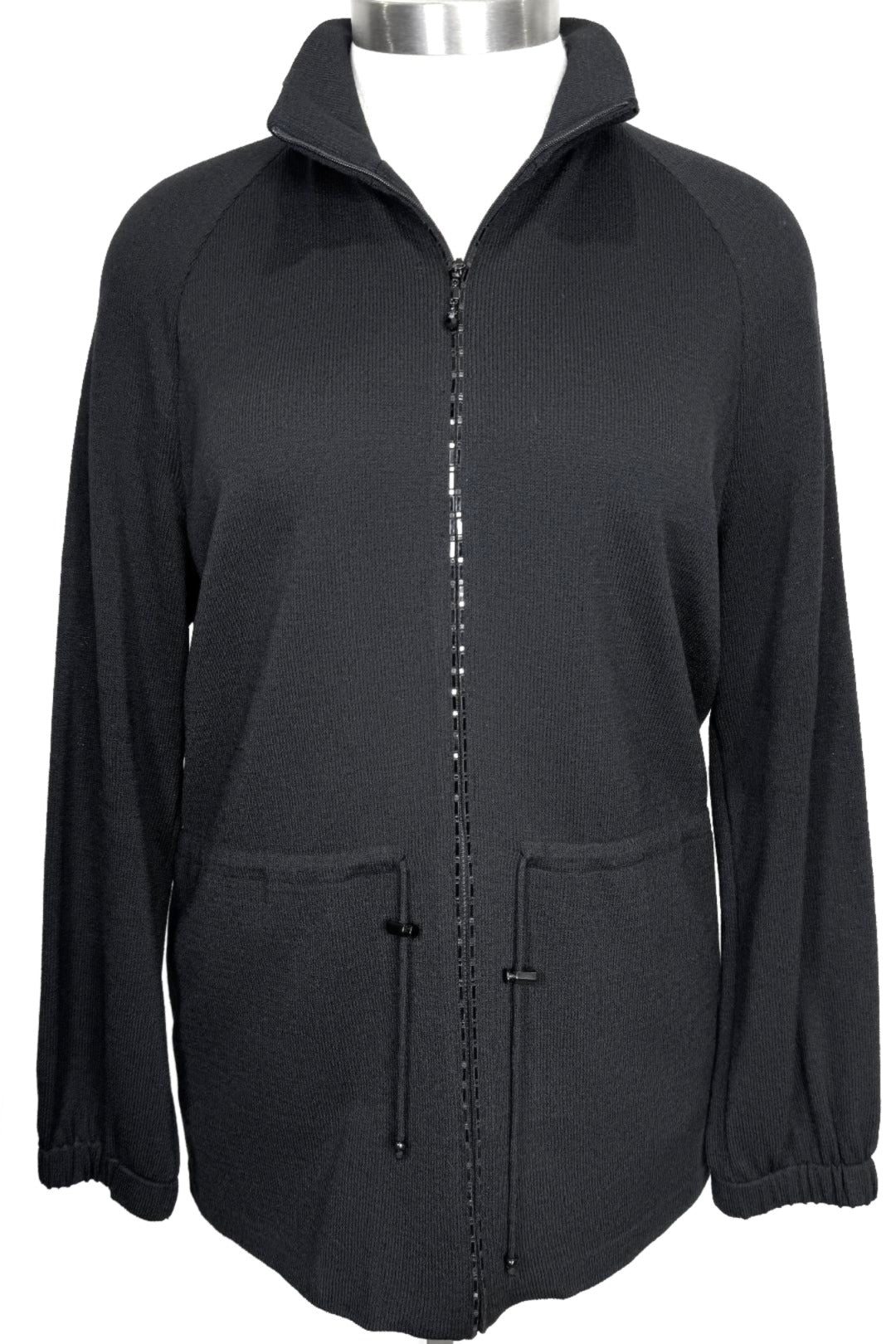 St. John Sport Chic Long Jacket in Black Santana Knit - Size L/14/16