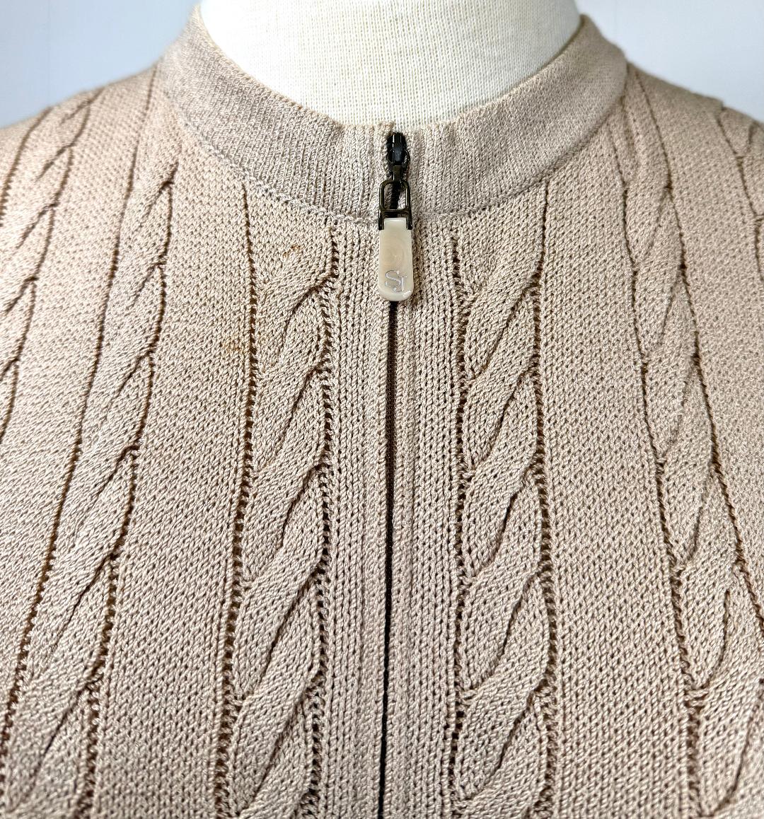 St. John Sport Beige Cable Jacket with Logo Zipper Pull – Size L/14/16