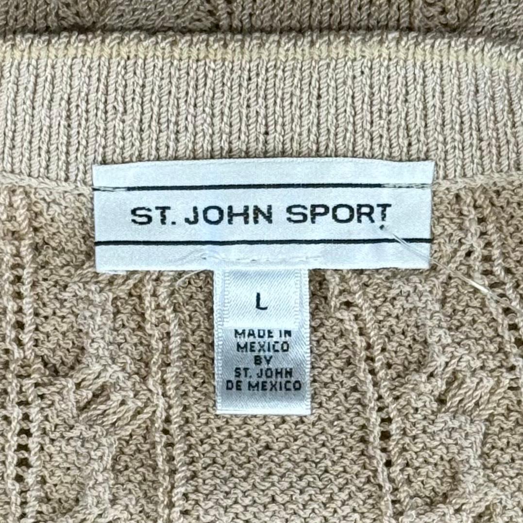 St. John Sport Beige Cable Jacket with Logo Zipper Pull – Size L/14/16