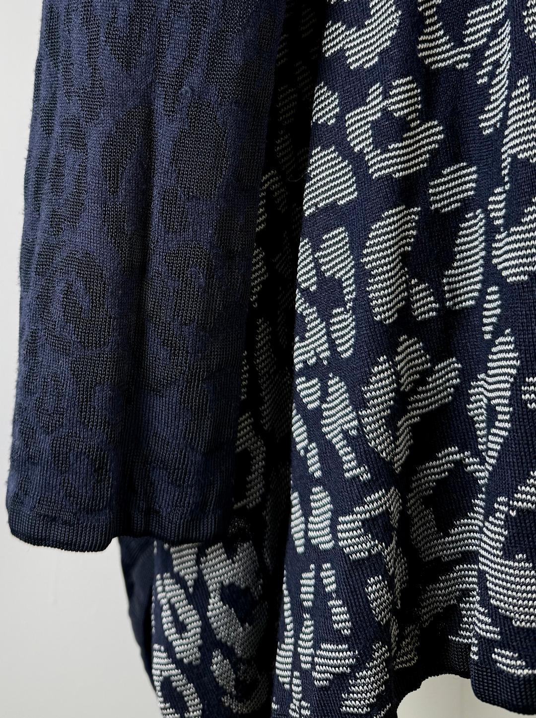 St. John Navy & Gray Leopard Print Open-Front Sport Jacket in Shimmer Rayon Blend - Size XL/12/14
