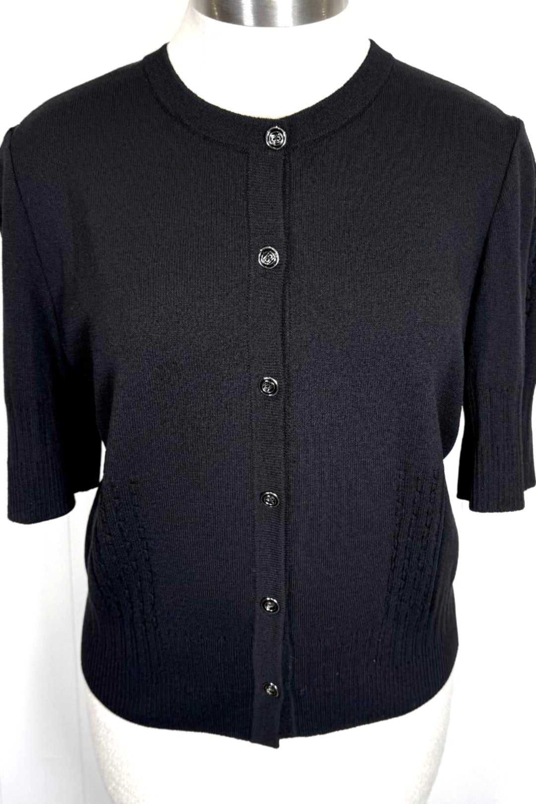 St. John Sport Black Short-Sleeve Jacket with Silver-Accent Buttons - Size XL