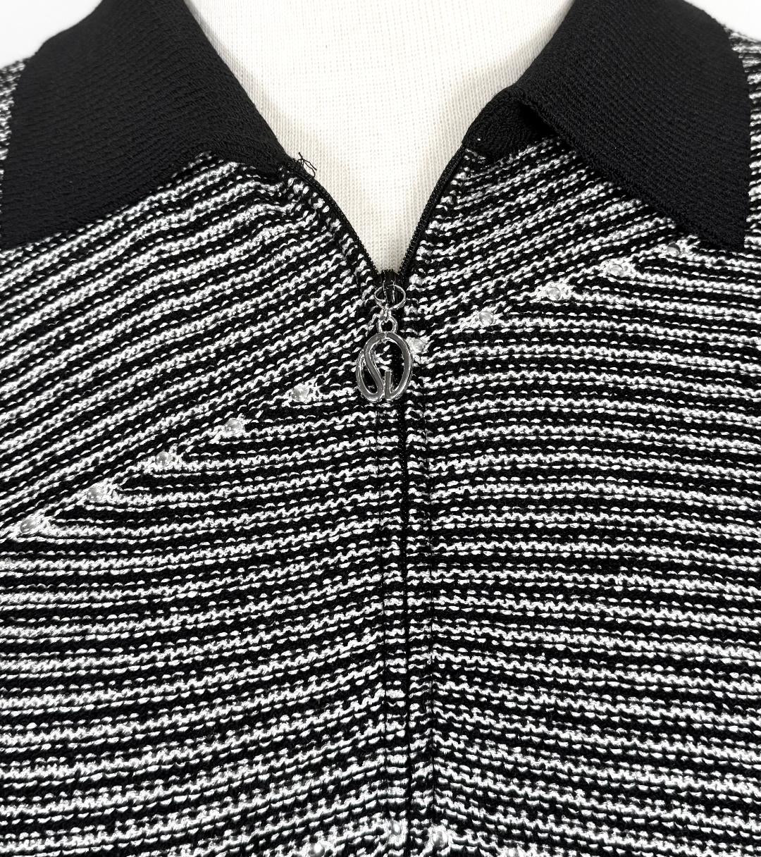 St.John Sport zip jacket black silver paillettes logo zipper pull - Size M 8 10