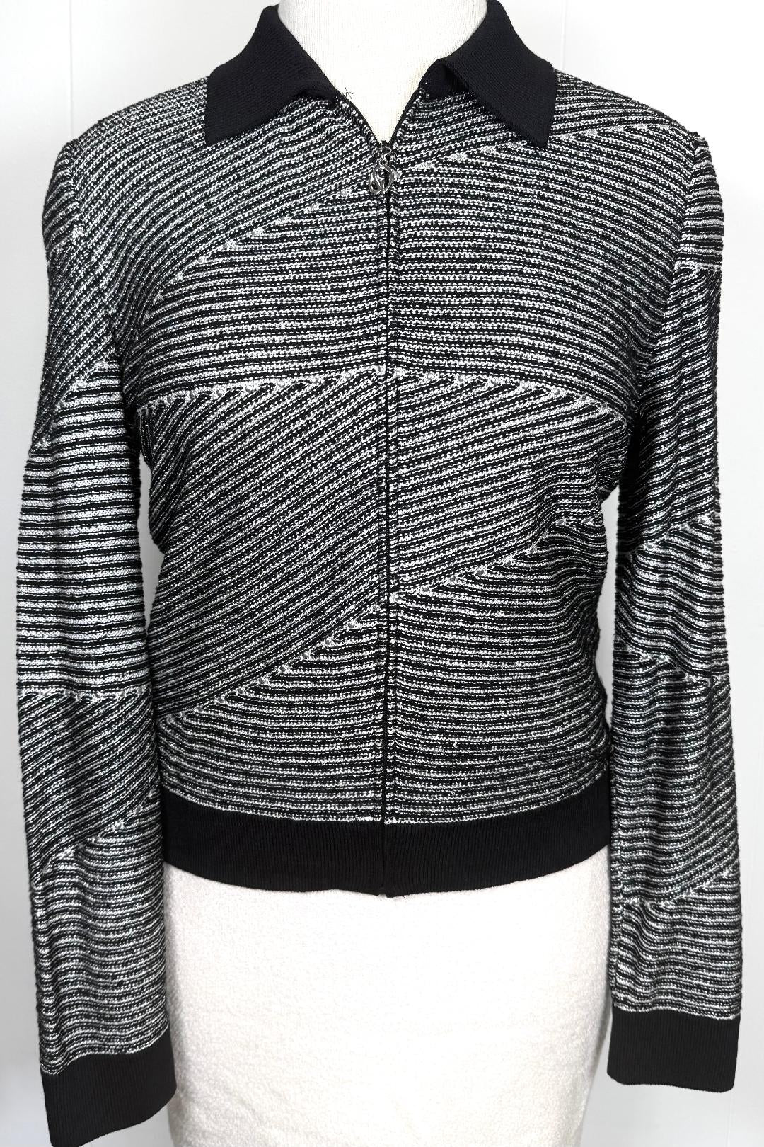 St.John Sport zip jacket black silver paillettes logo zipper pull - Size M 8 10