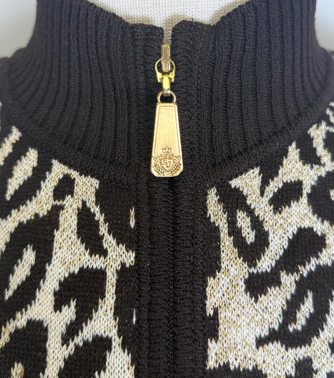 St. John Brown White Gold Wool-Blend Knit Zip Jacket – Size L/10/12