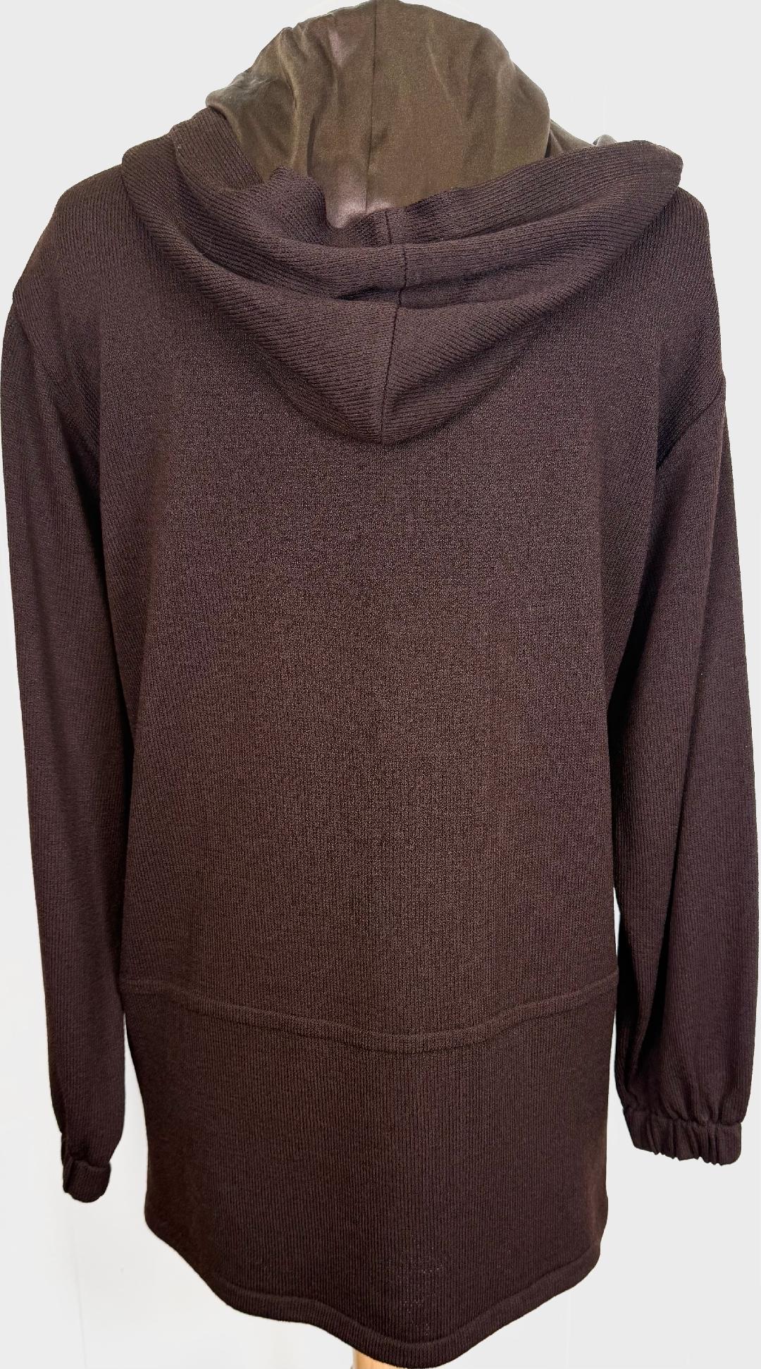 St. John Brown Santana Knit Sport Hooded Jacket – Gold Logo Zip – Size M