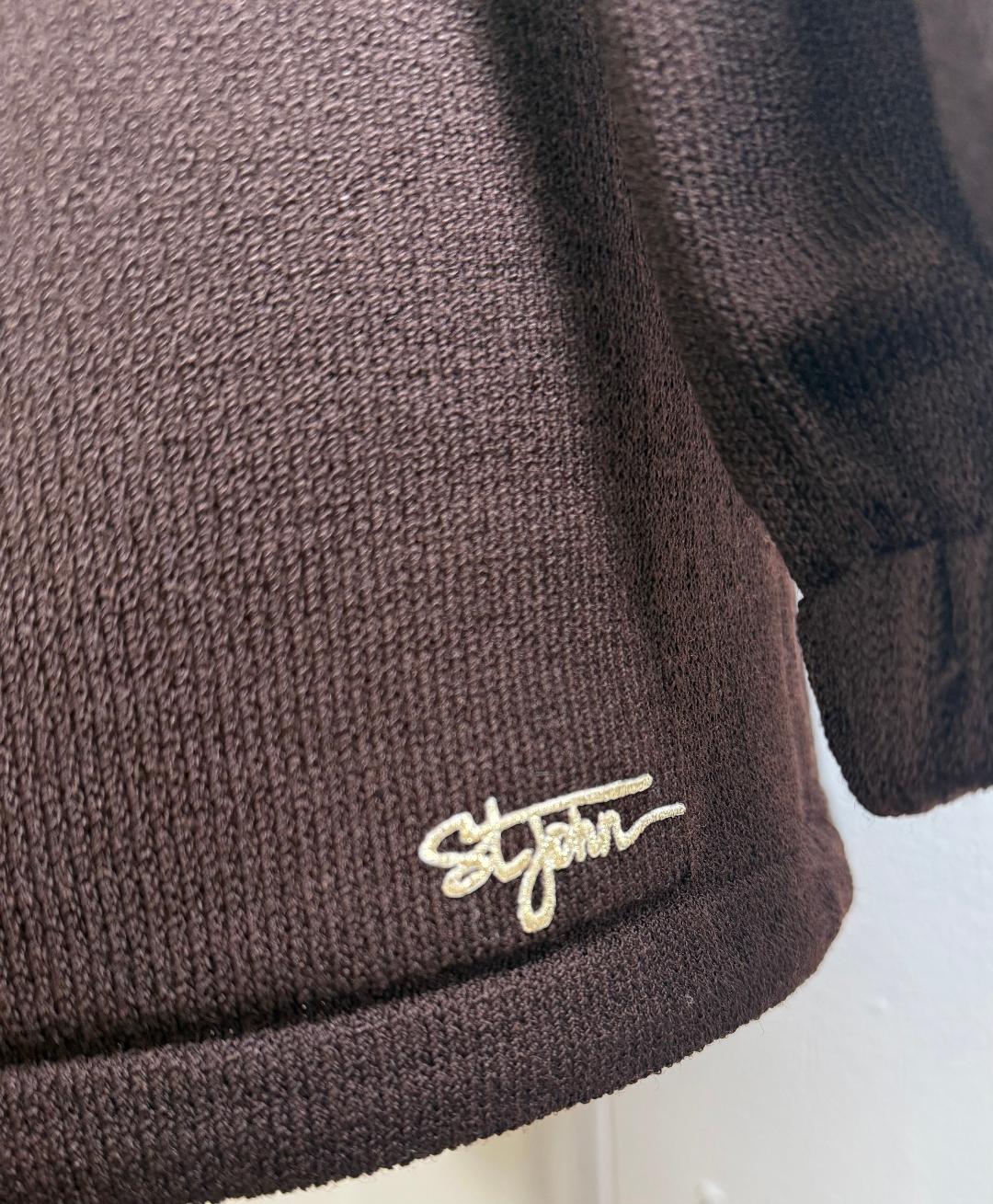 St. John Brown Santana Knit Sport Hooded Jacket – Gold Logo Zip – Size M