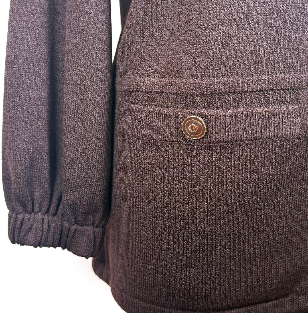 St. John Brown Santana Knit Sport Hooded Jacket – Gold Logo Zip – Size M