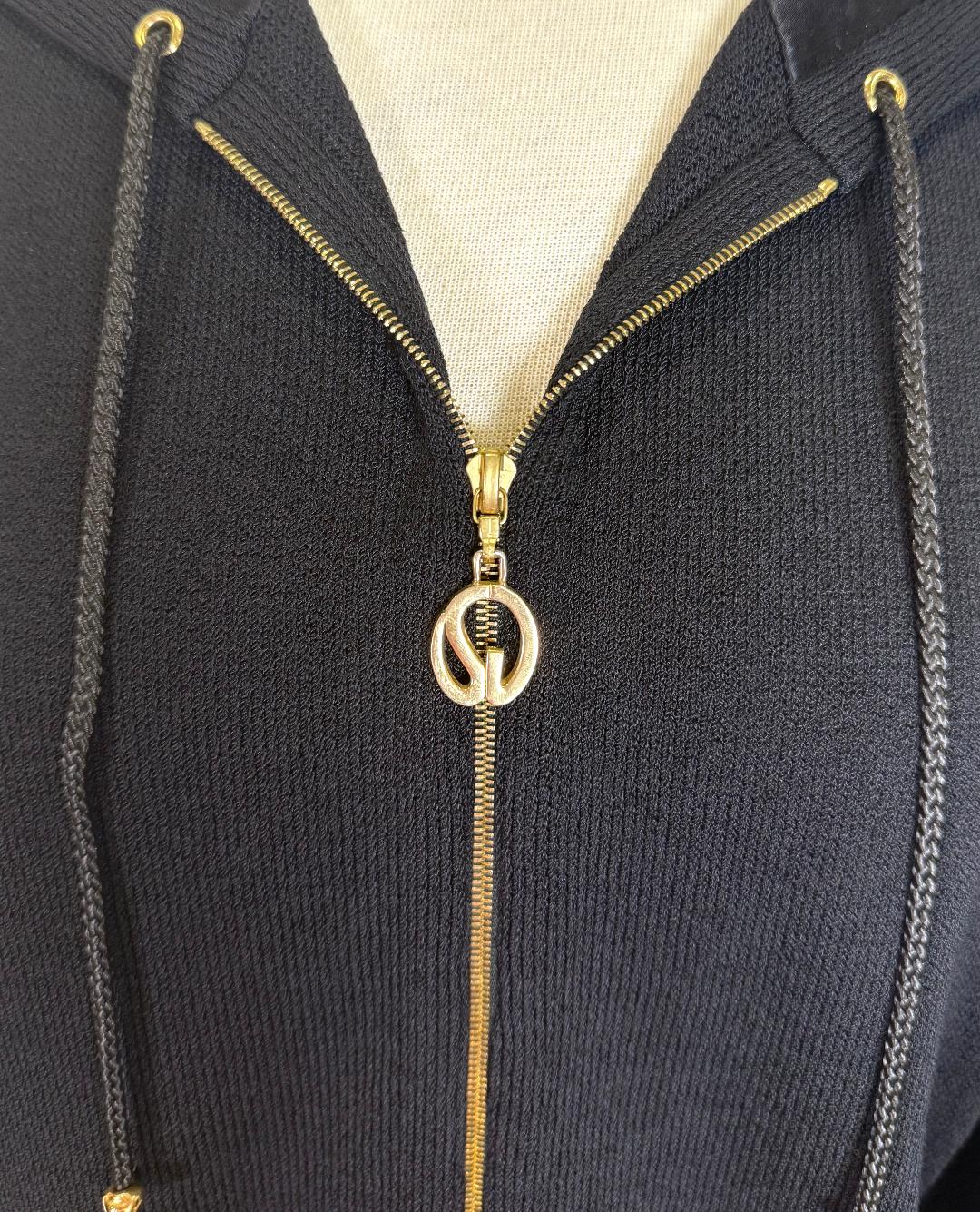 St. John Sport Black Santana Knit Hooded Jacket with Gold Hardware – Relaxed Fit - Multiple Sizes