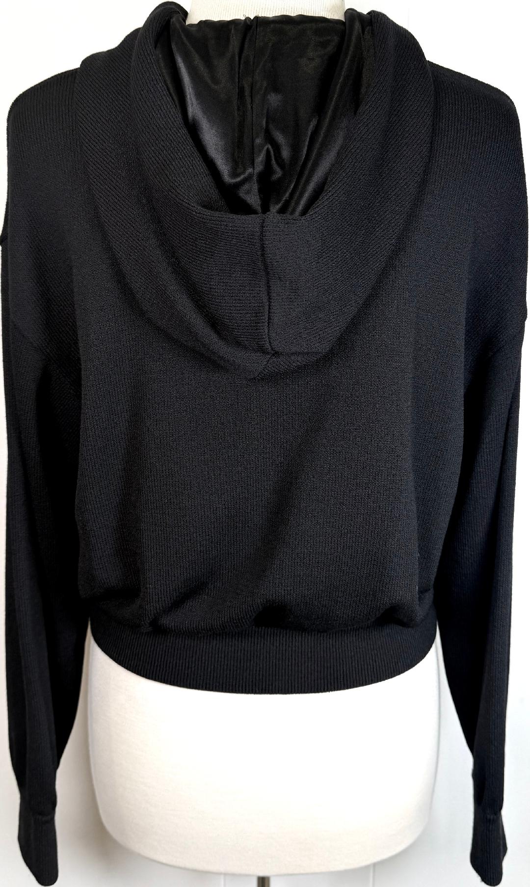 St. John Sport Black Santana Knit Cropped Hooded Jacket with Gold Zipper – Relaxed Fit - Multiple Sizes