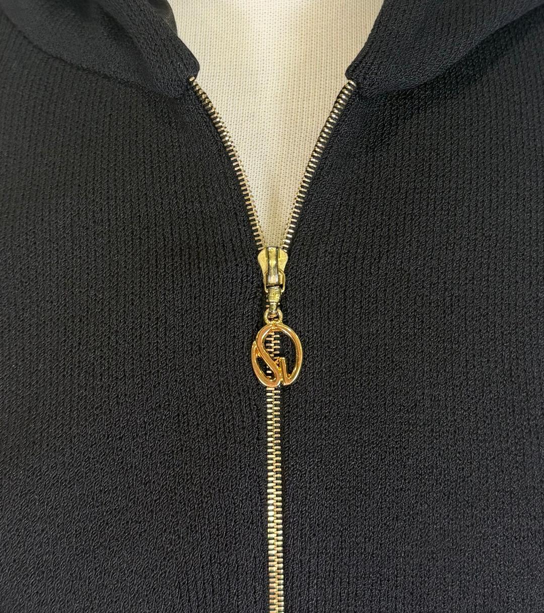 St. John Sport Black Santana Knit Cropped Hooded Jacket with Gold Zipper – Relaxed Fit - Multiple Sizes