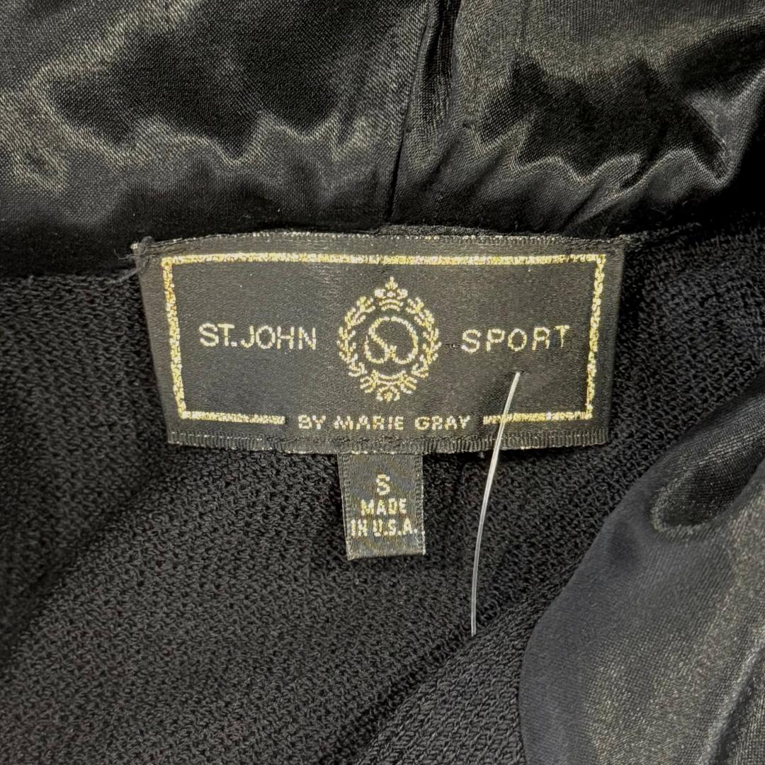 St. John Sport Black Santana Knit Cropped Hooded Jacket with Gold Zipper – Relaxed Fit - Multiple Sizes