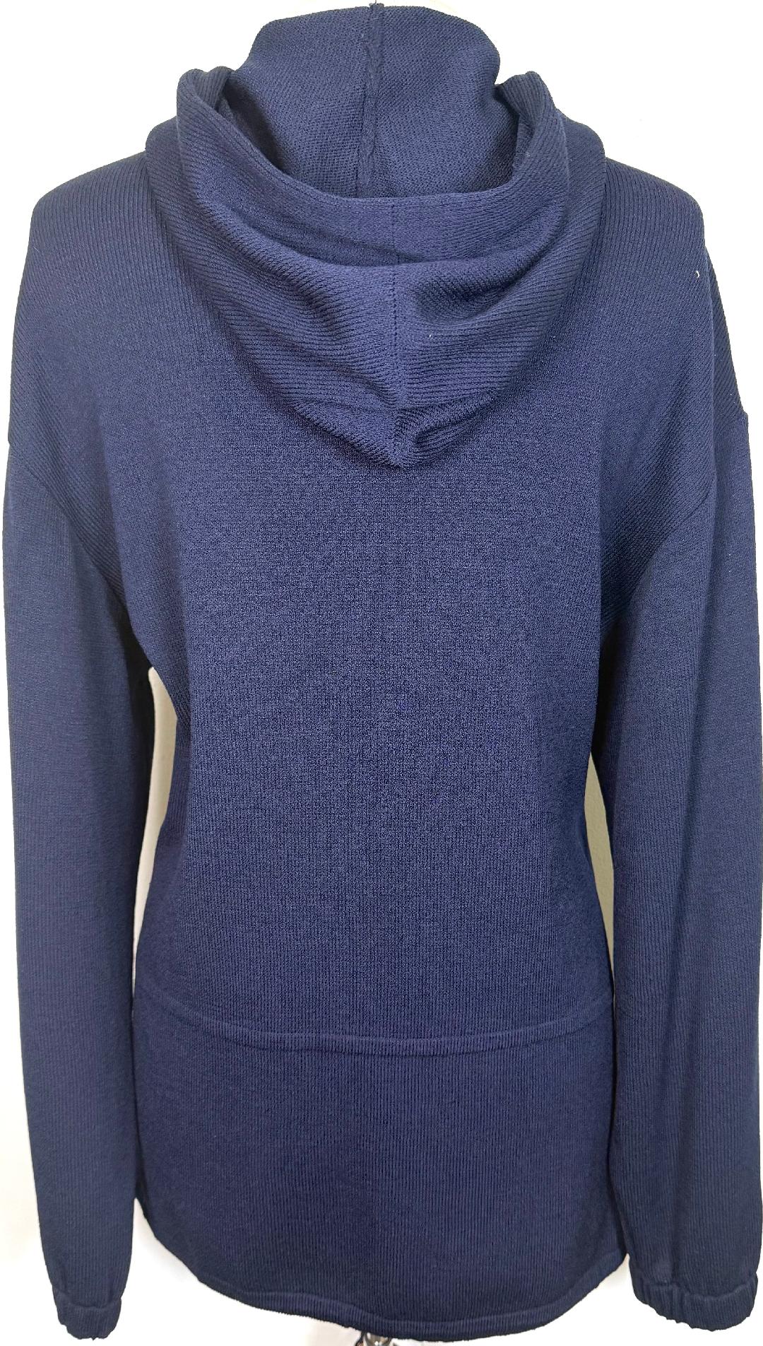 St. John Sport Navy Santana Knit Hooded Jacket with Gold Zipper – Relaxed Fit - Size L
