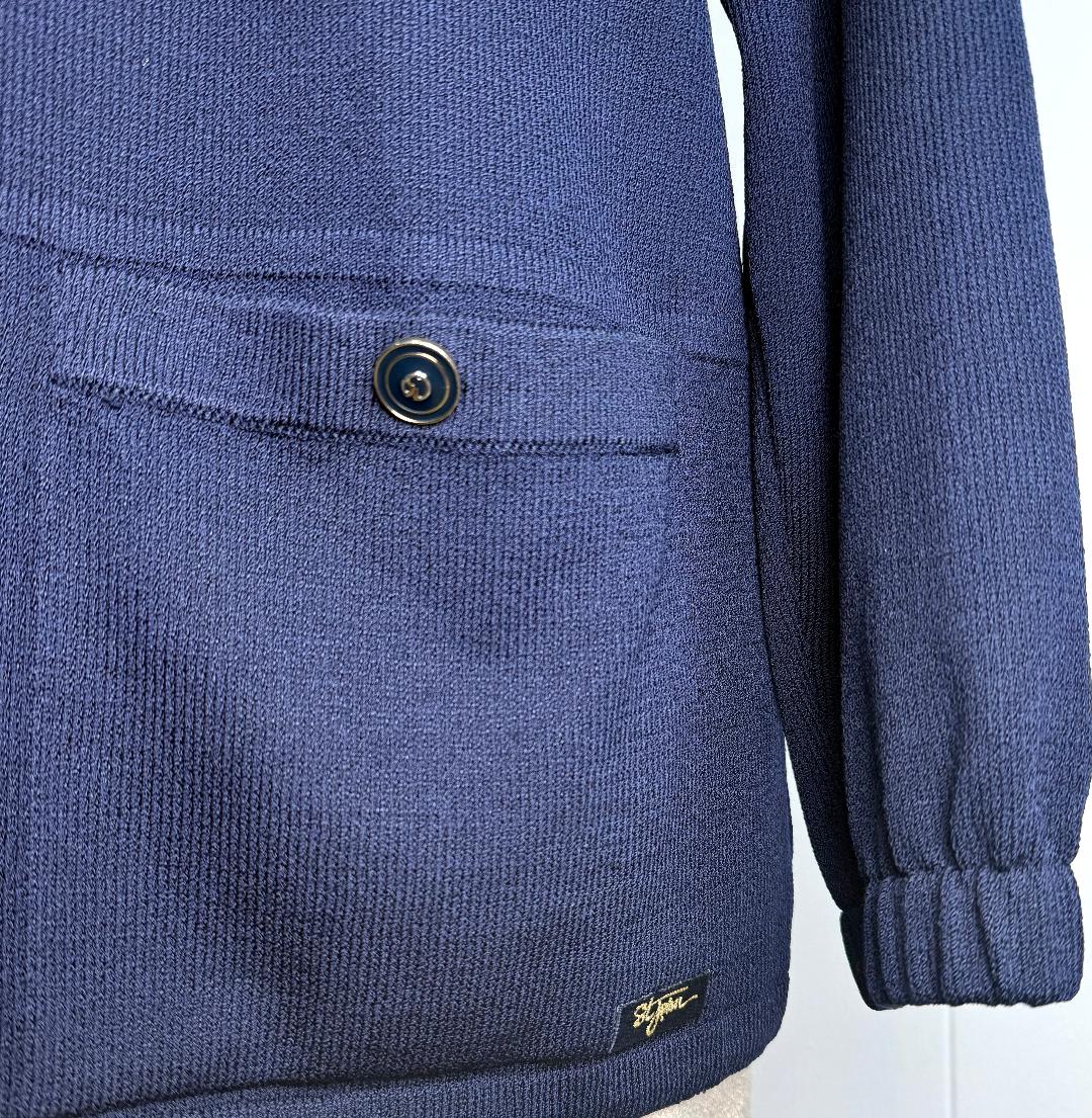St. John Sport Navy Santana Knit Hooded Jacket with Gold Zipper – Relaxed Fit - Size L