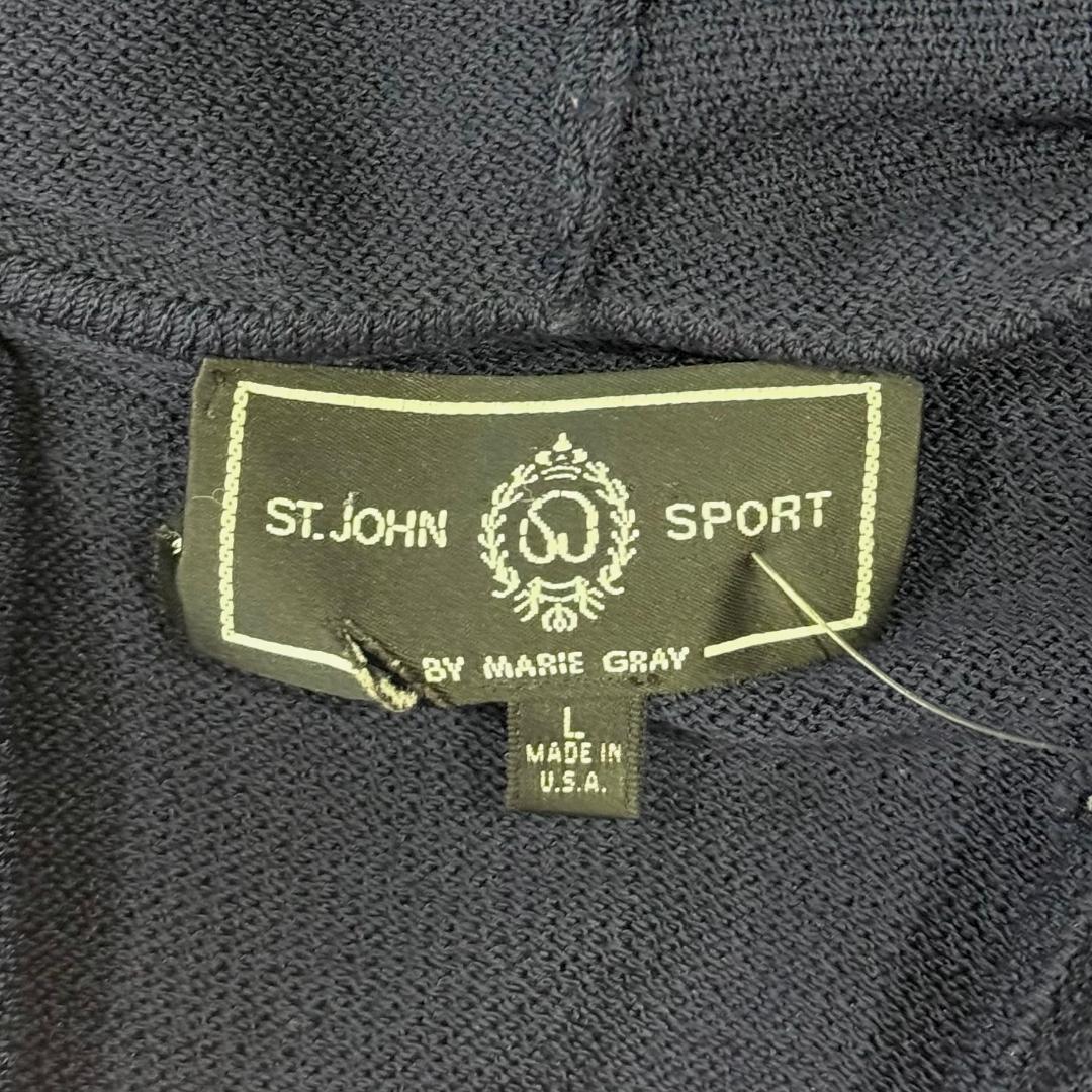 St. John Sport Navy Santana Knit Hooded Jacket with Gold Zipper – Relaxed Fit - Size L
