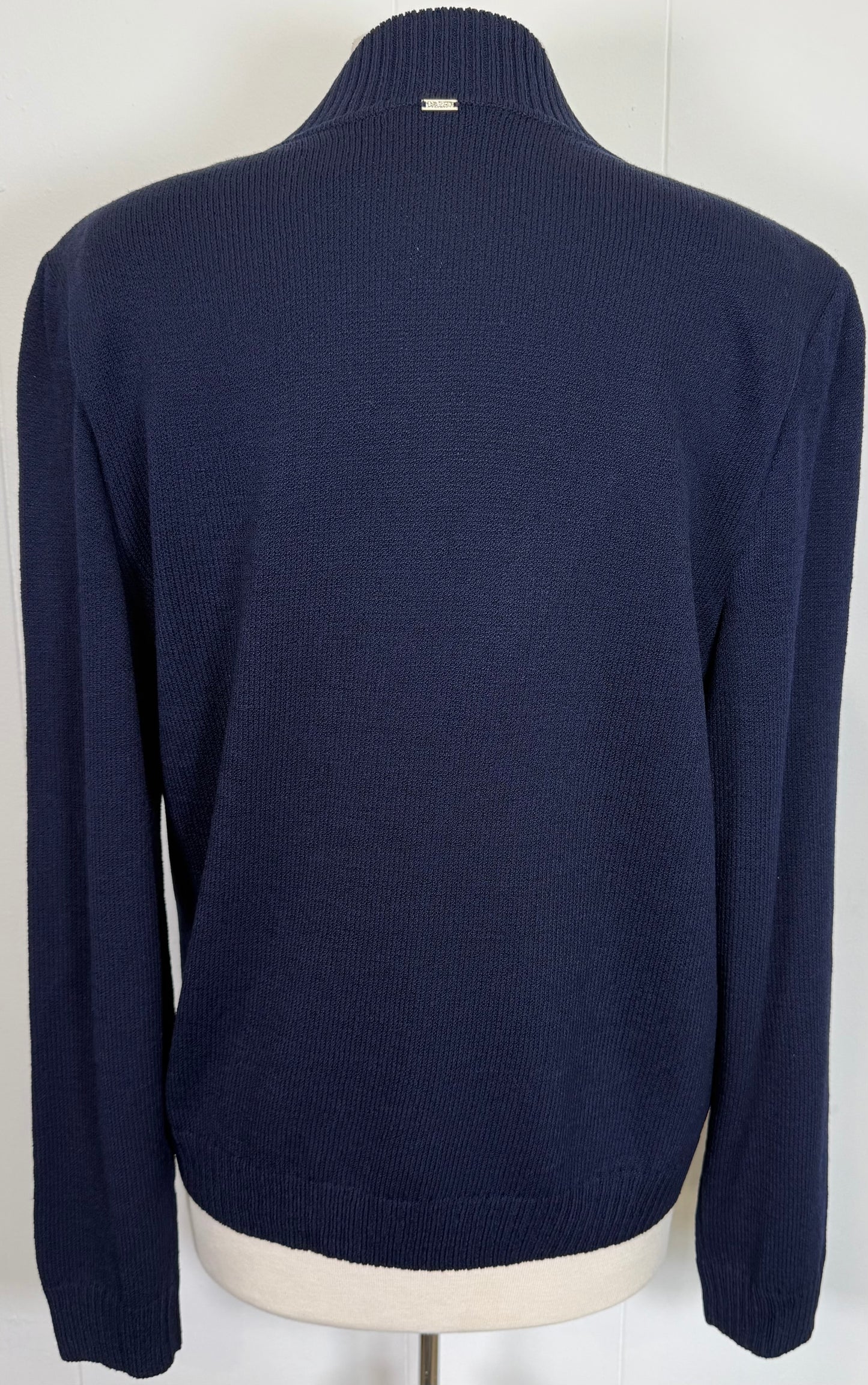 St. John Navy Santana Knit Jacket – White Stripe Detail – Size 12