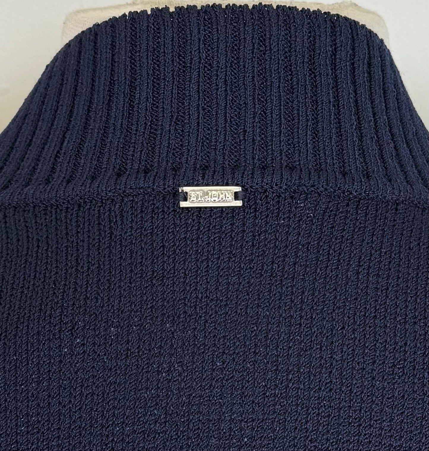 St. John Navy Santana Knit Jacket – White Stripe Detail – Size 12