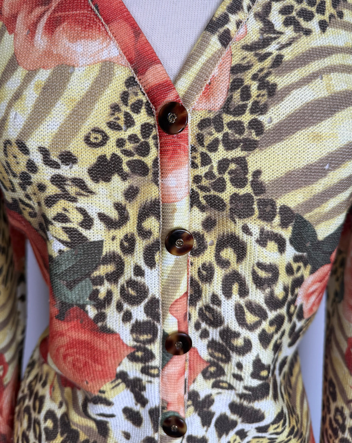 St. John Orange, Brown & Yellow Floral Print Jacket – Logo Buttons – Size MJS637